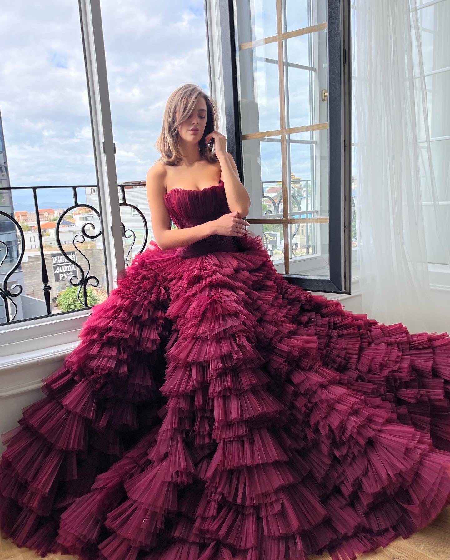 Ruby Ruffle Gown– Teuta Matoshi Ruby Ruffle Gown– Teuta Matoshi