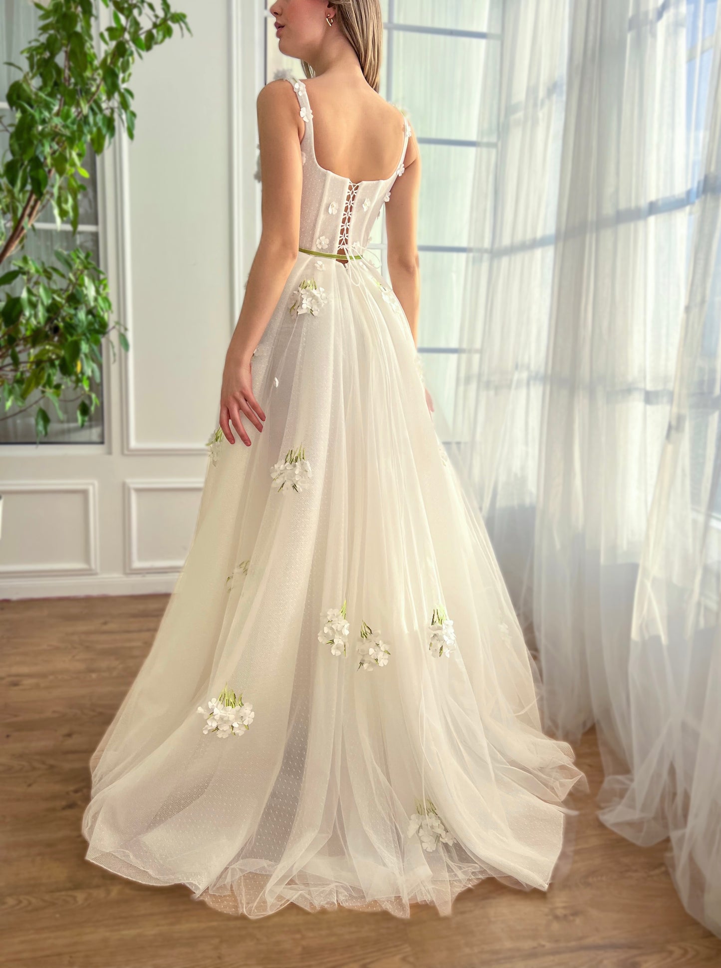 White A-Line dress with straps and embroidery