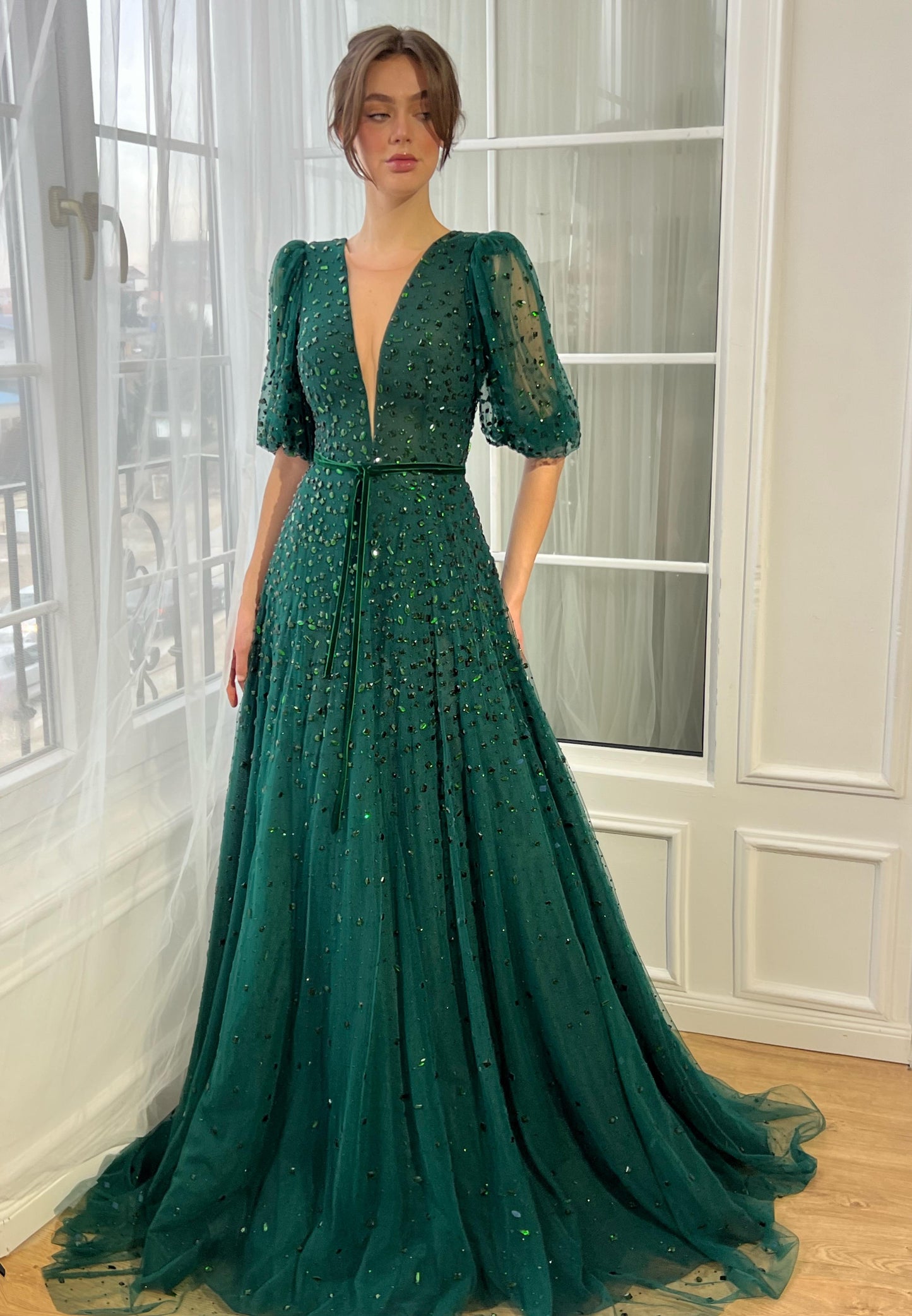 Green Gemstone Gown - Teuta Matoshi