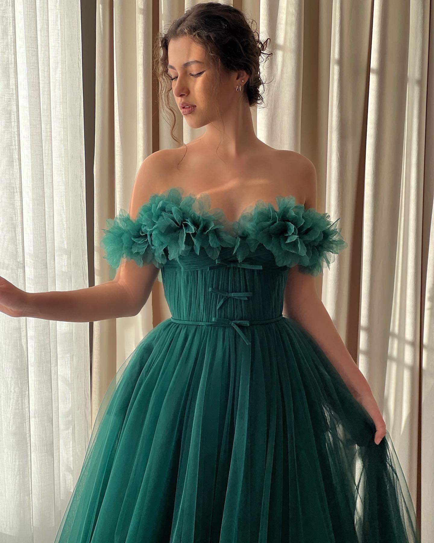 Teal Breeze Tulle Gown Teuta Matoshi Teal Breeze Tulle Gown Teuta Matoshi