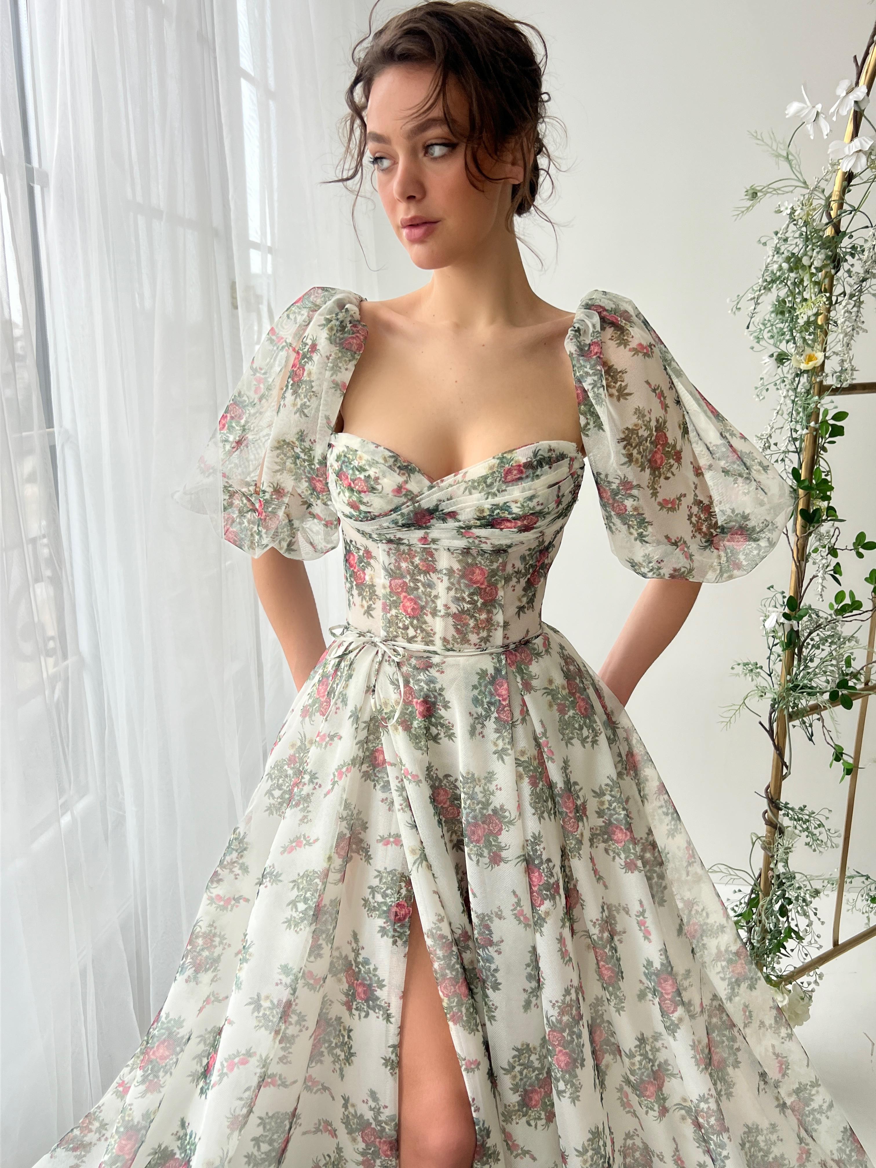 Vintage Painting of Roses Gown– Teuta Matoshi Vintage Painting of Roses Gown– Teuta Matoshi
