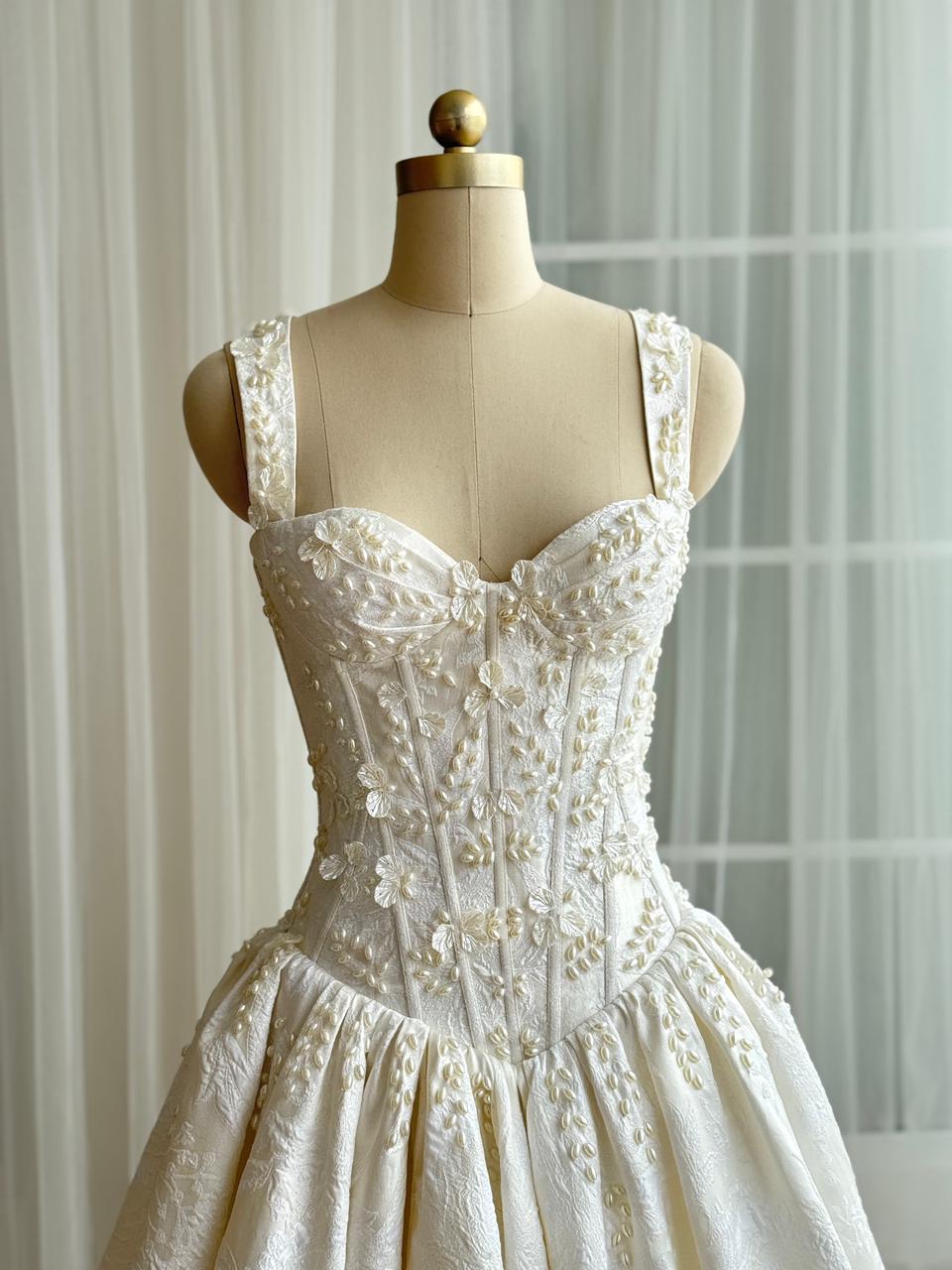 White A-Line bridal gown with straps, beading and embroidery