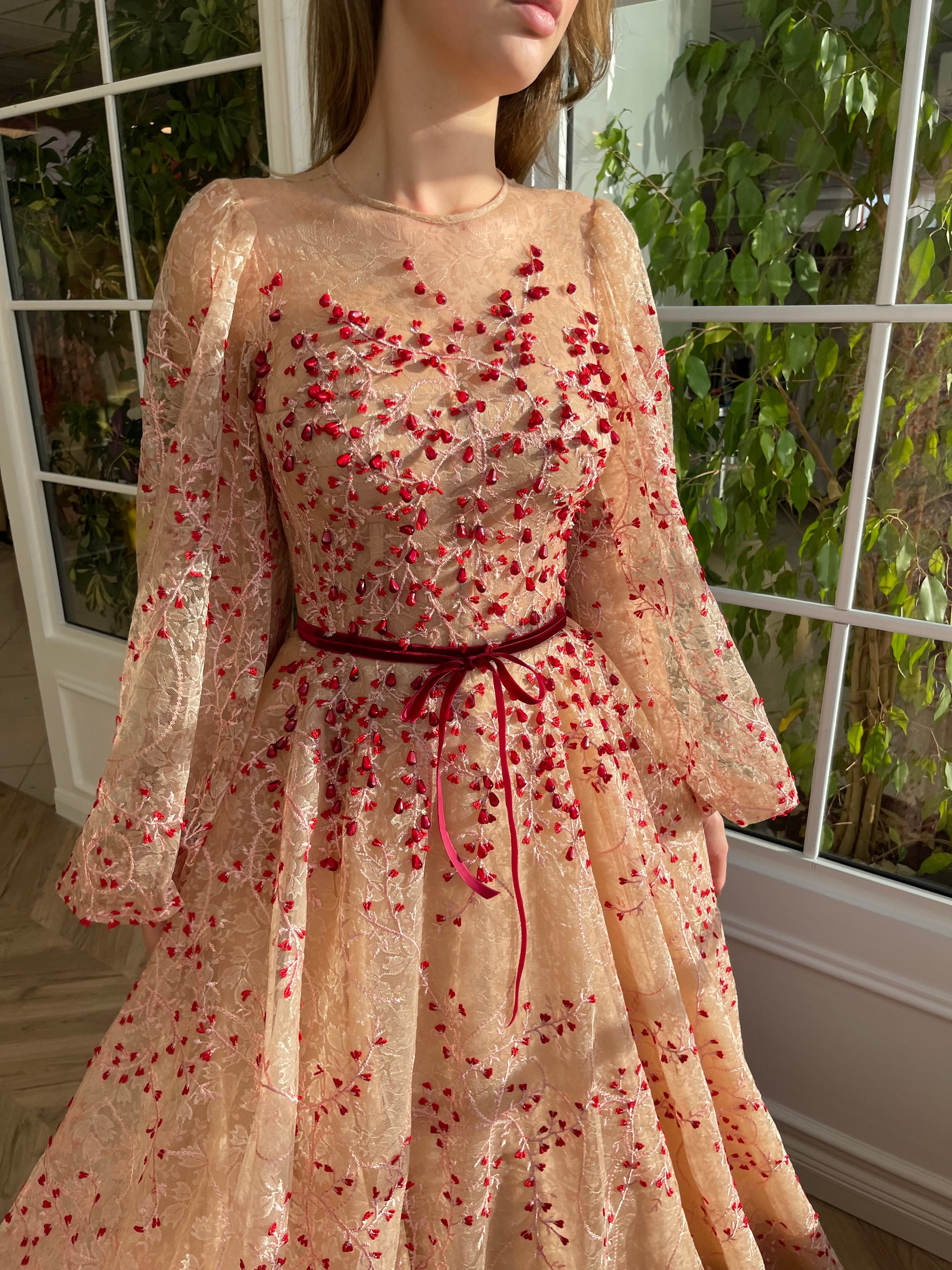 Pomegranate Embers of Lace Gown Teuta Matoshi Pomegranate Embers of Lace Gown Teuta Matoshi