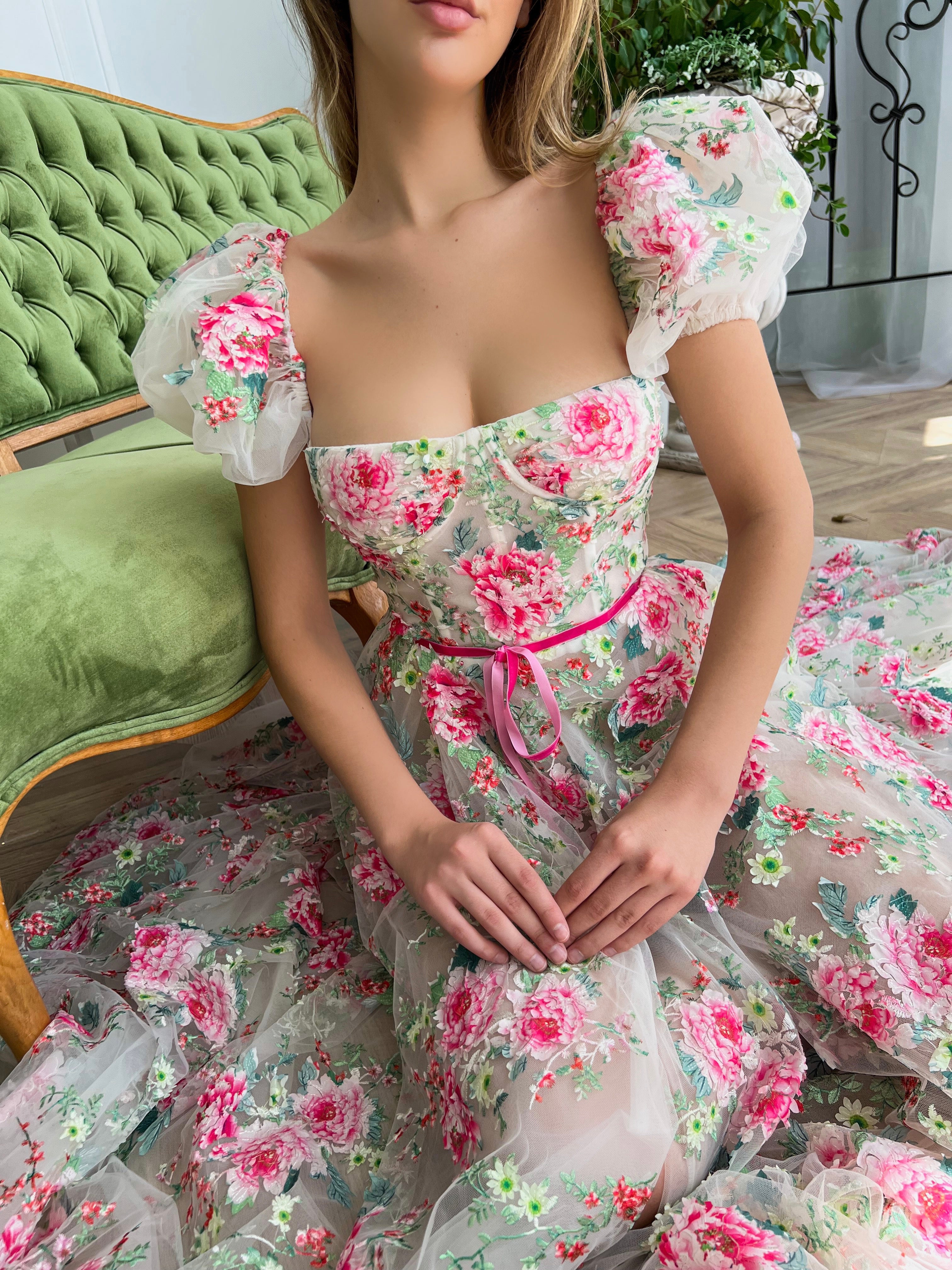 White A-Line dress with cap sleeves and embroidery