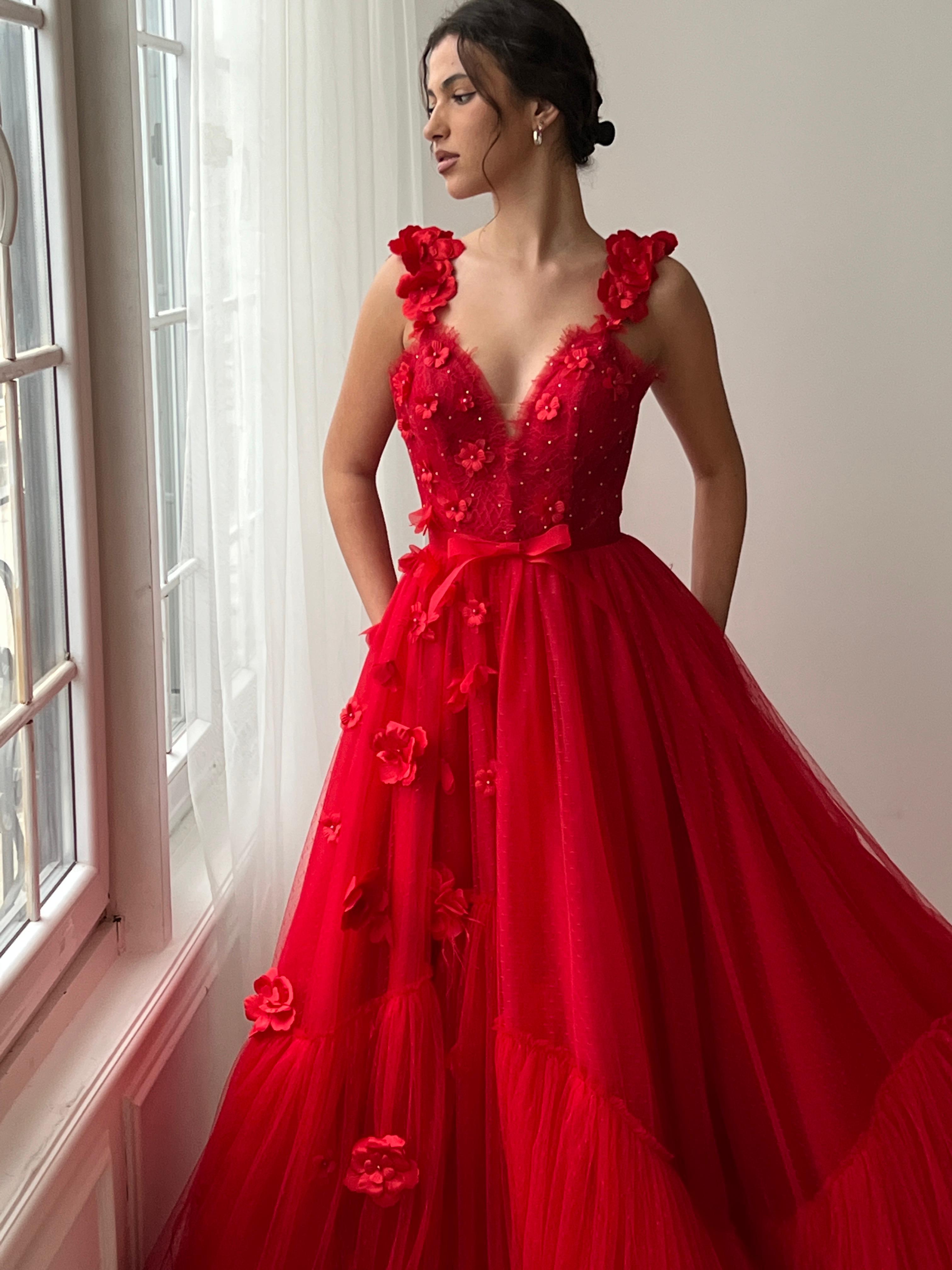 red long trail dress Formal Dress Straps Sleeveless With Appliques Beading Long Trail