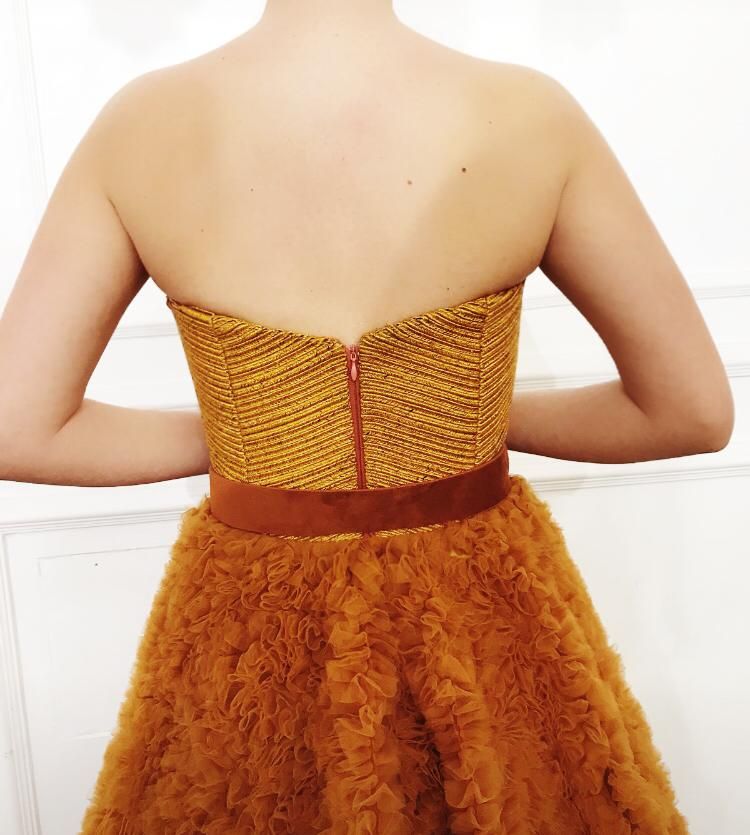 Brown A-Line dress with no sleeves and belt