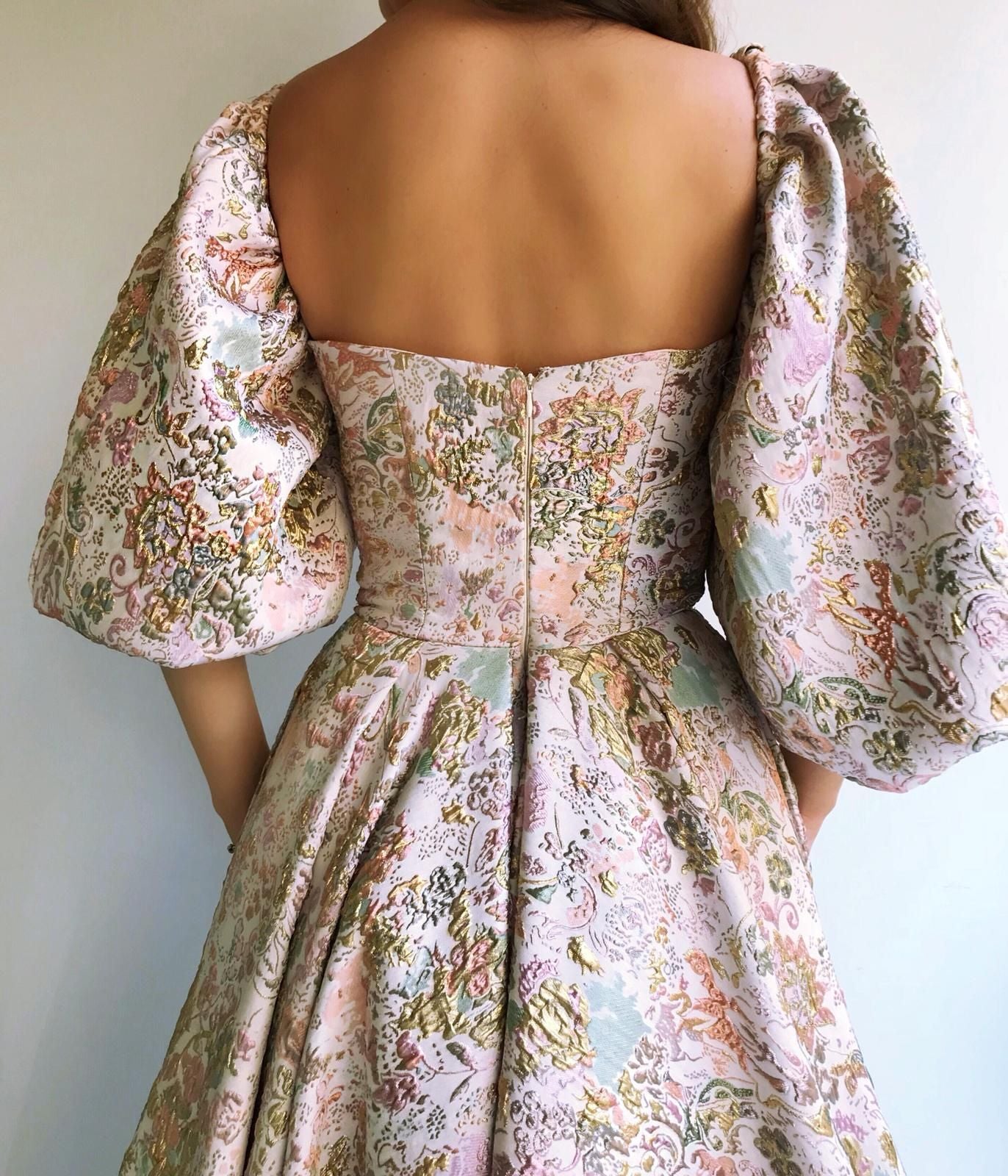 Beige A-Line dress with long sleeves