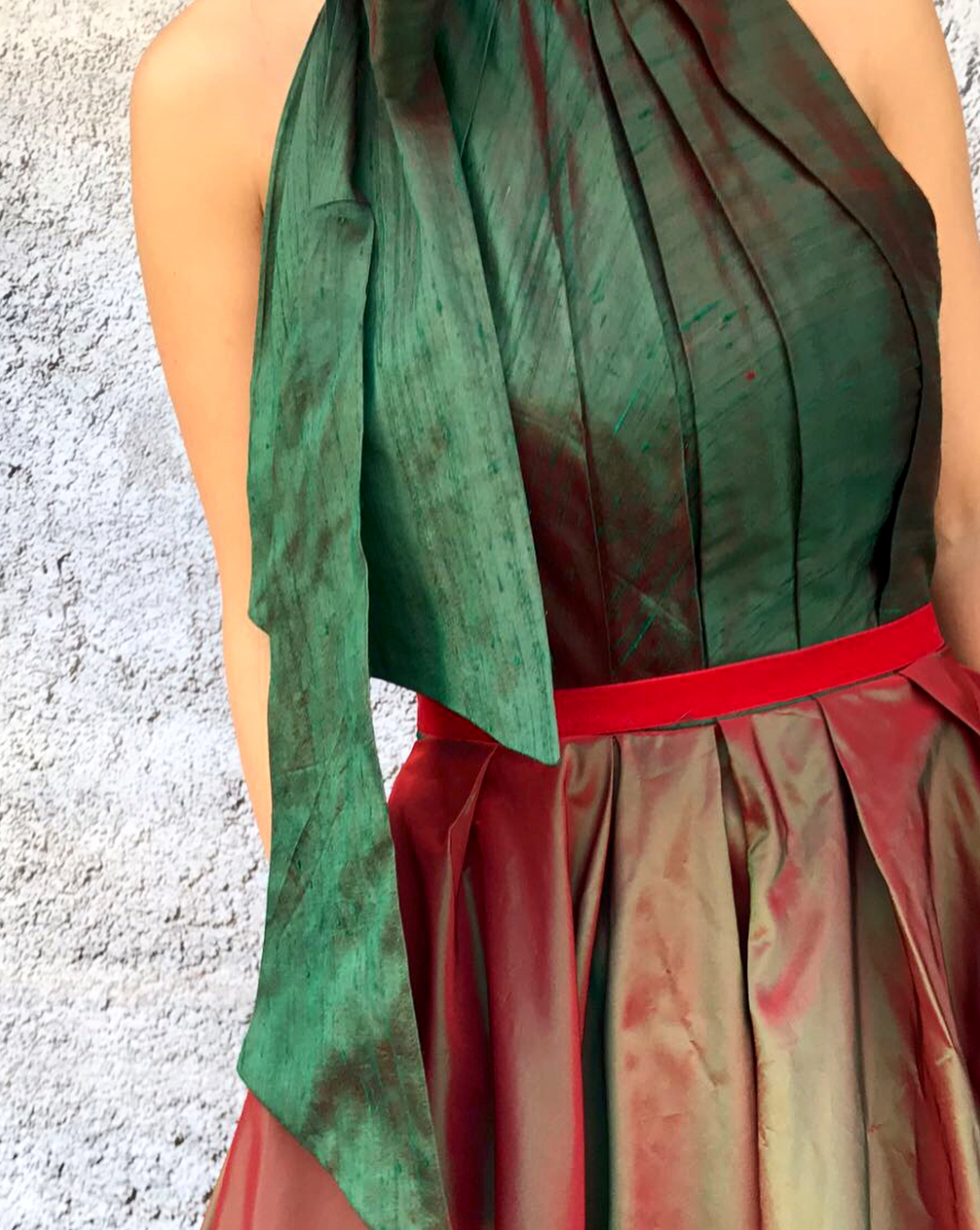 Green and red A-Line dress with no sleeves