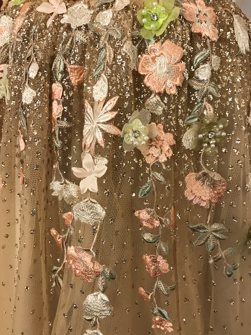 Brown A-Line dress with spaghetti straps and embroidery