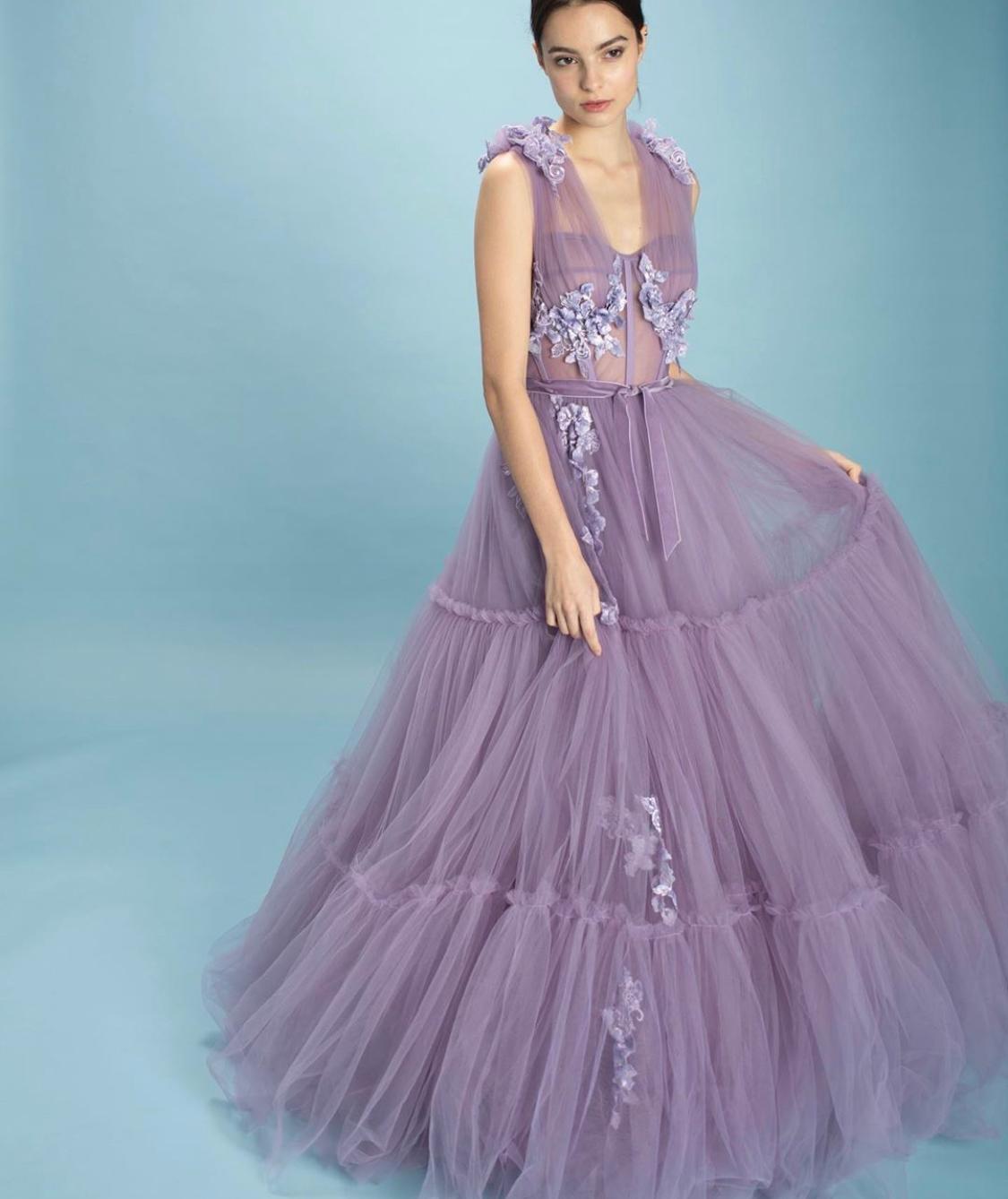 Purple A-Line dress with no sleeves and embroidery