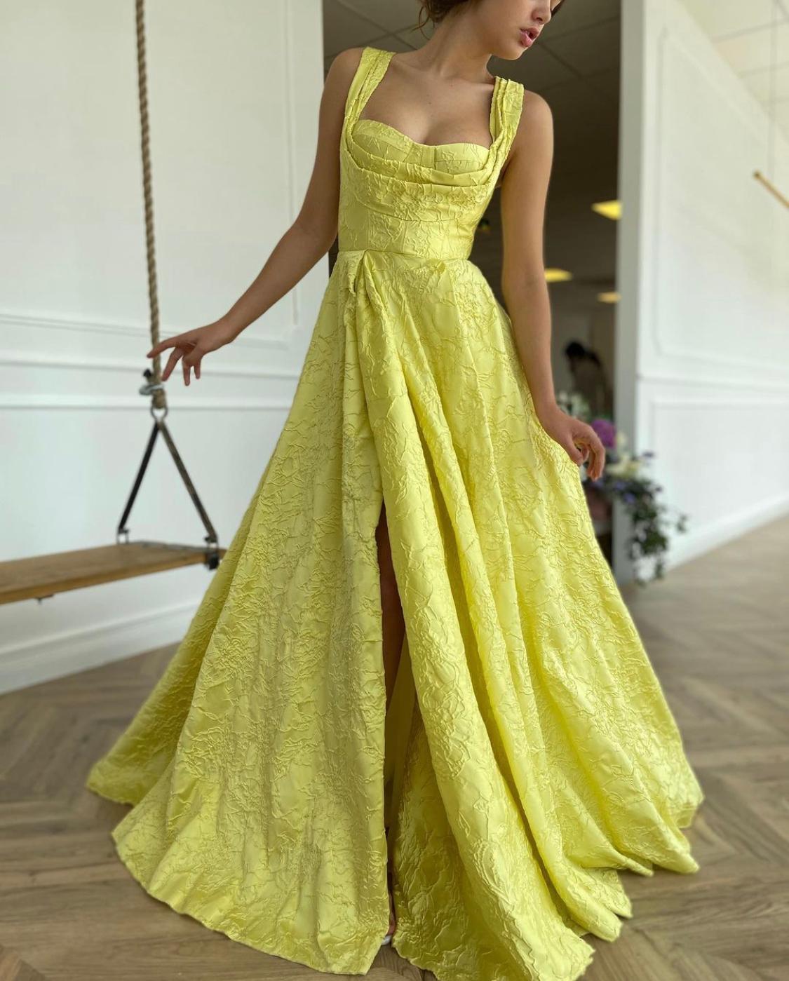 Yellow A-Line dress with straps