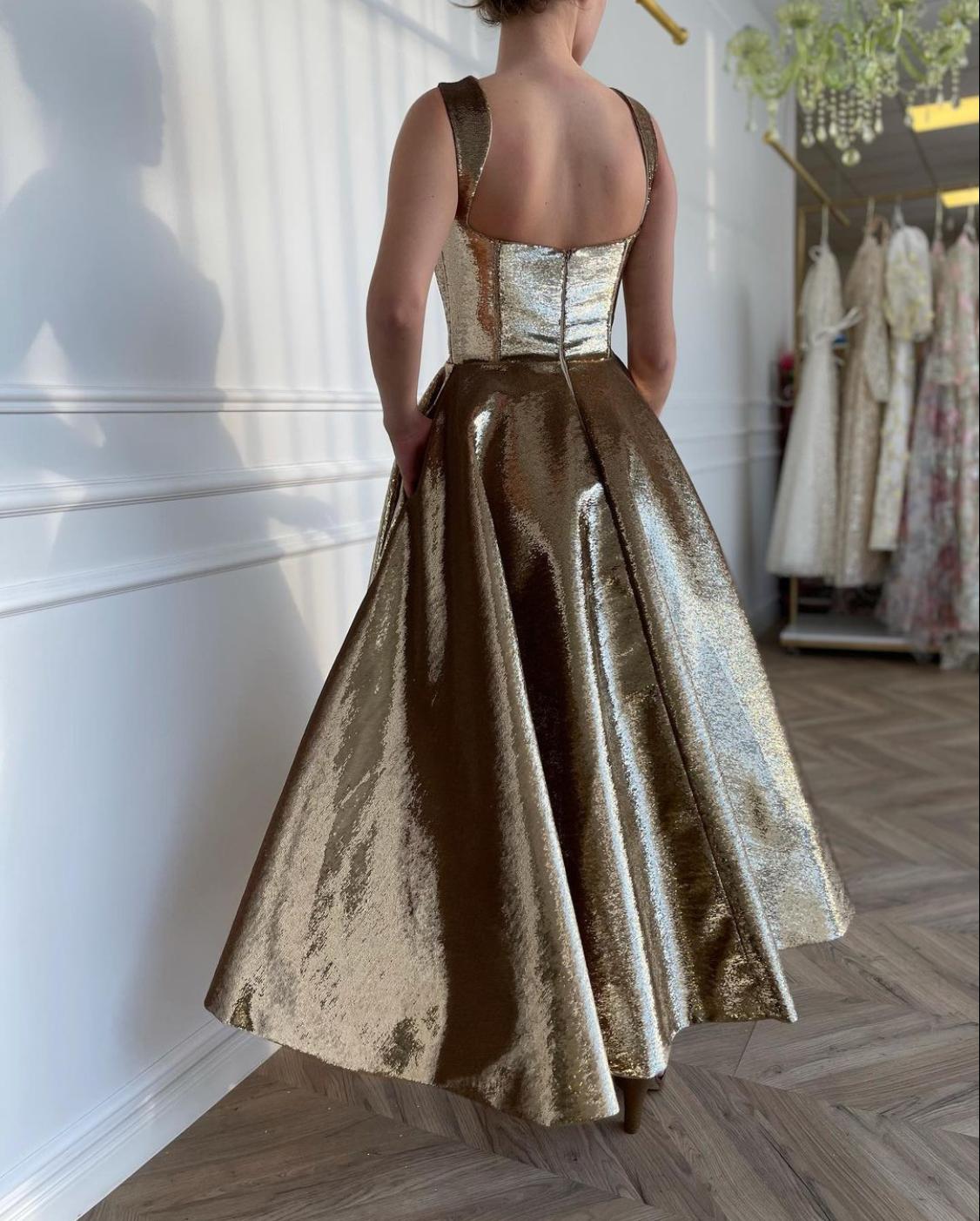 Gold midi dress with straps