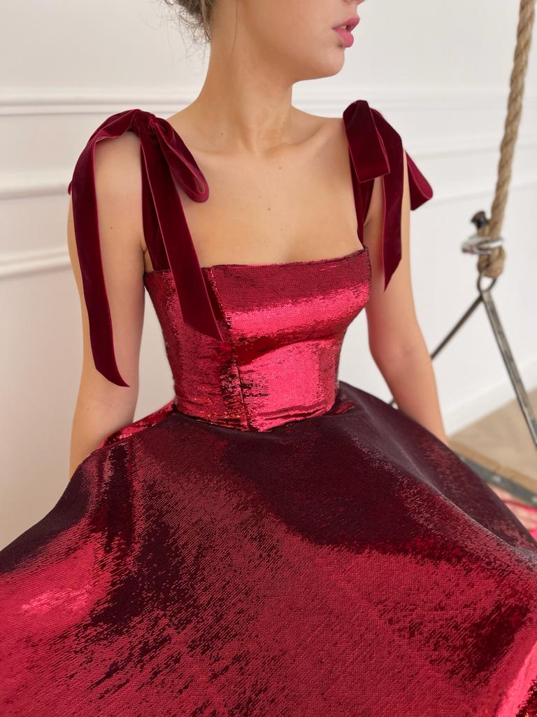 Red midi dress with straps