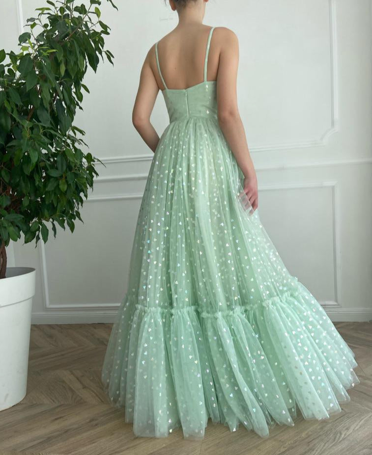 Green A-Line dress with straps, v-neck and hearty fabric