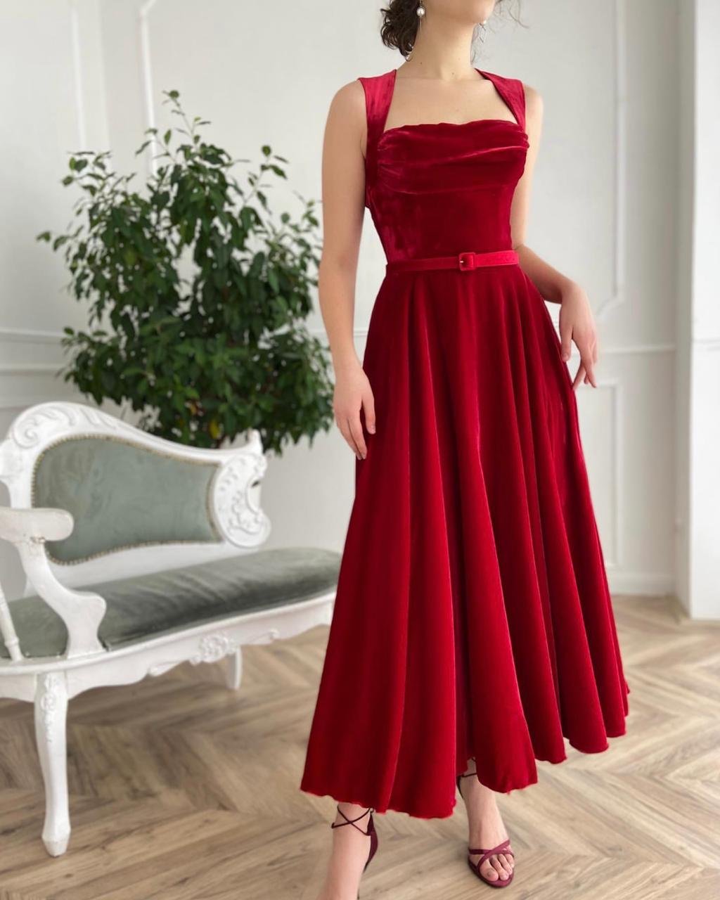 Red midi dress with straps