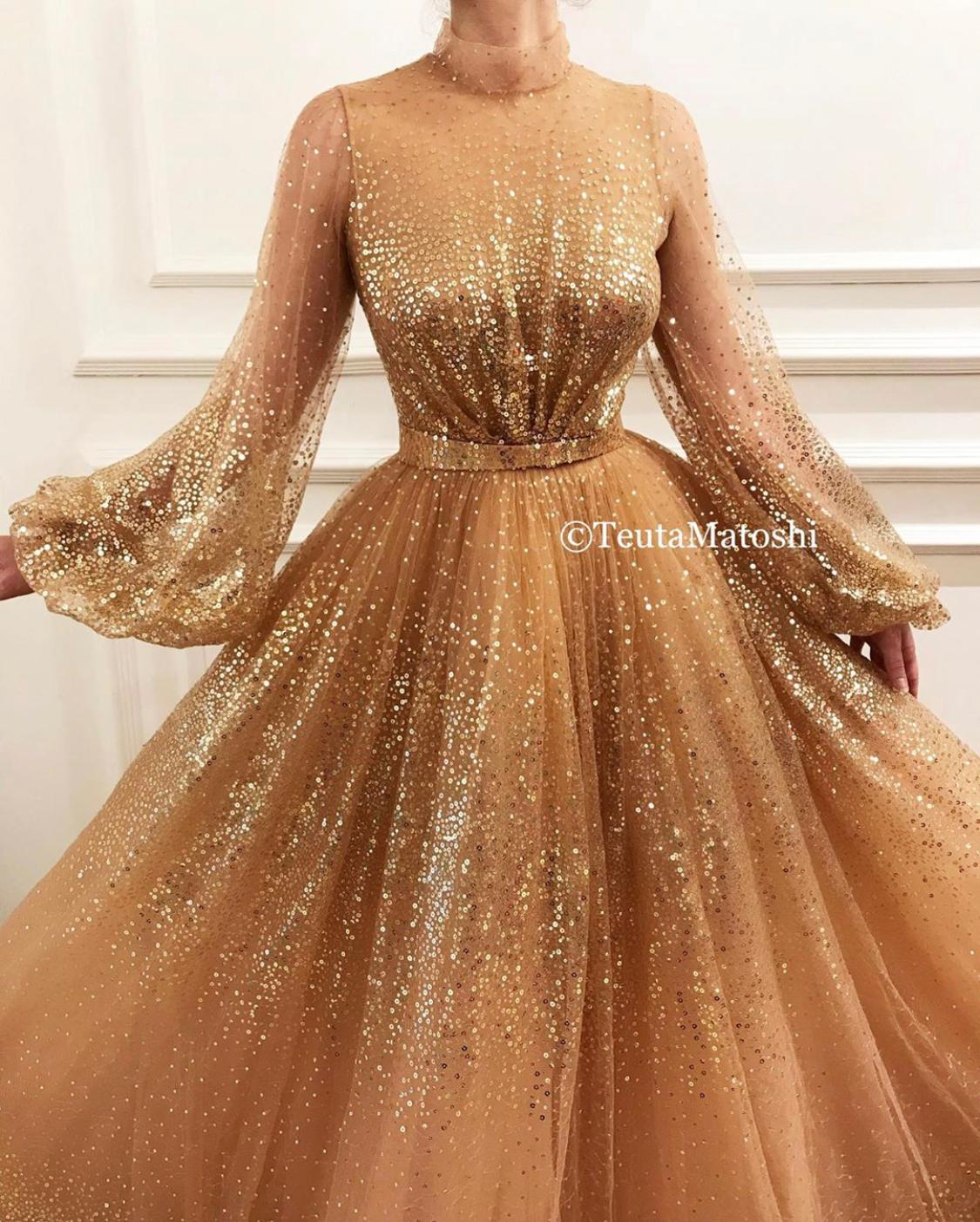 Brown A-Line with long sleeves and sequins