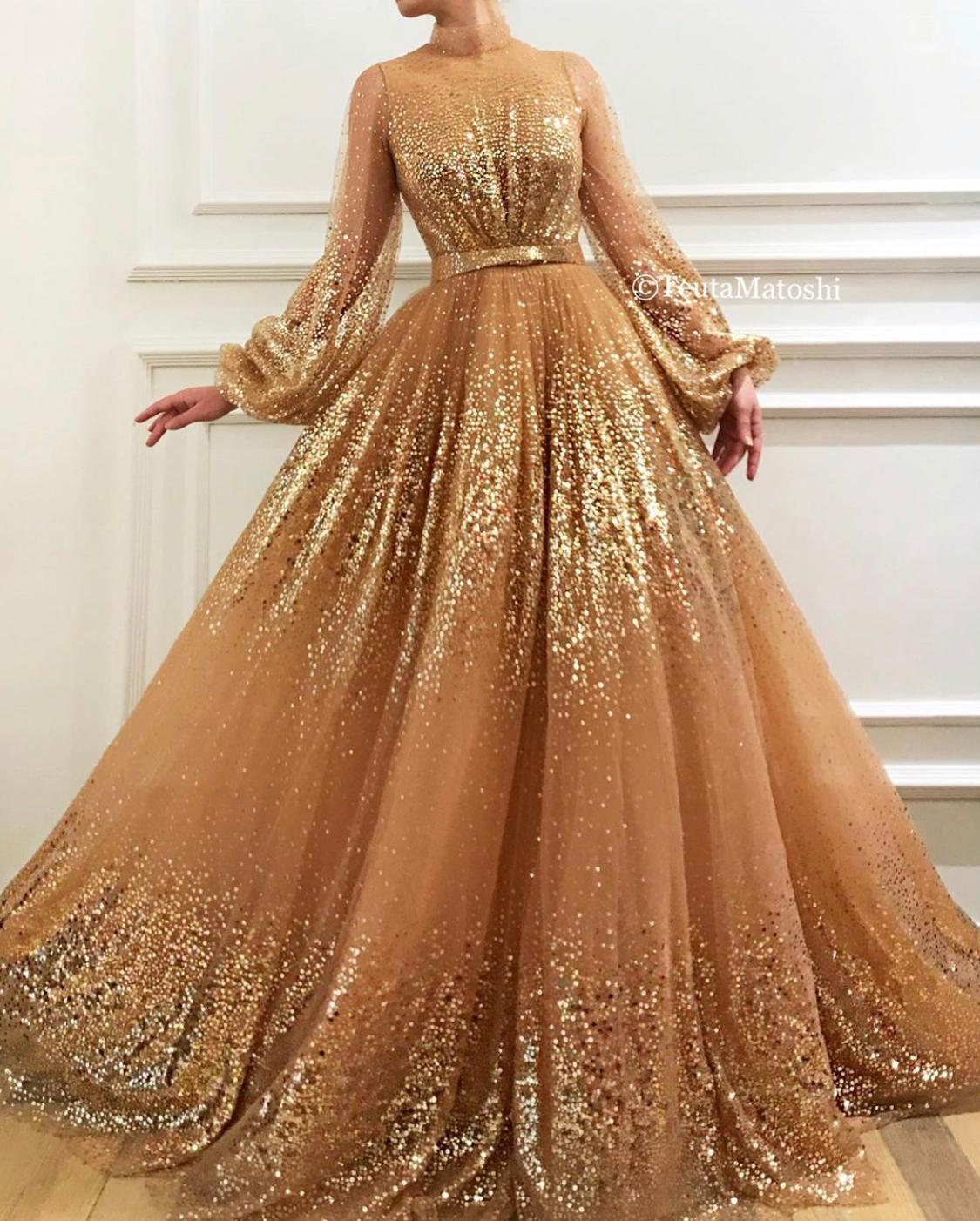 Brown A-Line with long sleeves and sequins