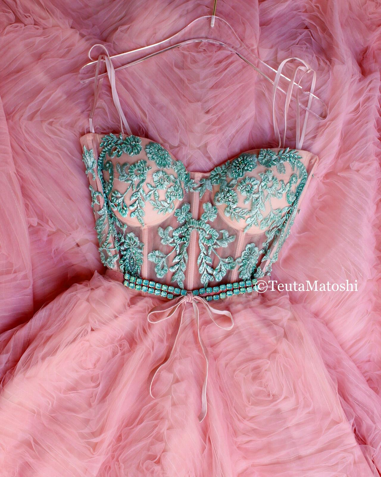 Pink A-Line dress with embroidery and spaghetti straps