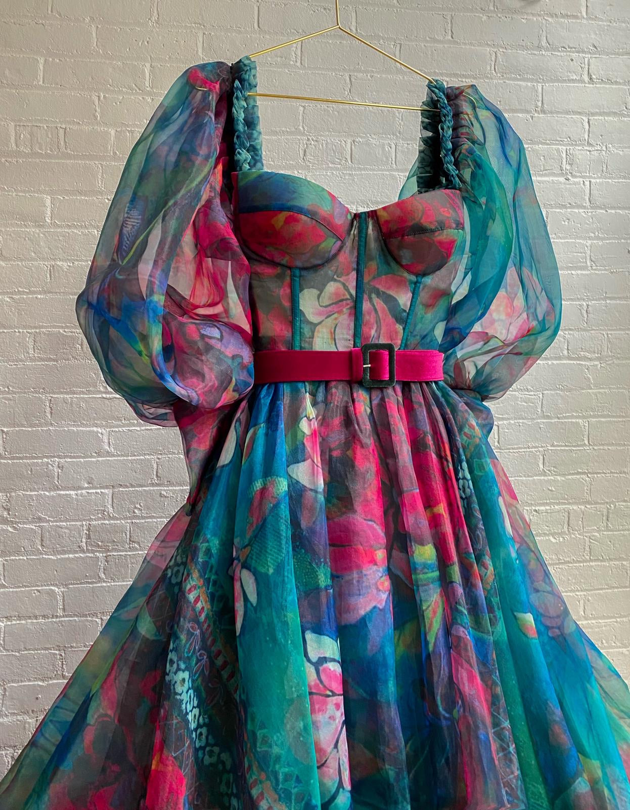 Colorful A-Line dress with long sleeves