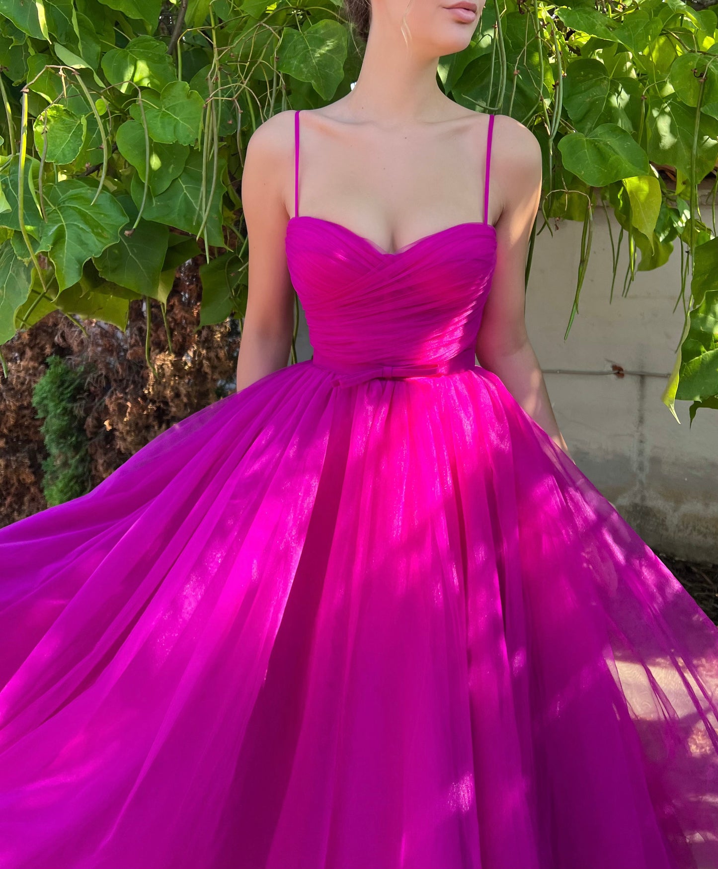 Pink midi dress with spaghetti straps