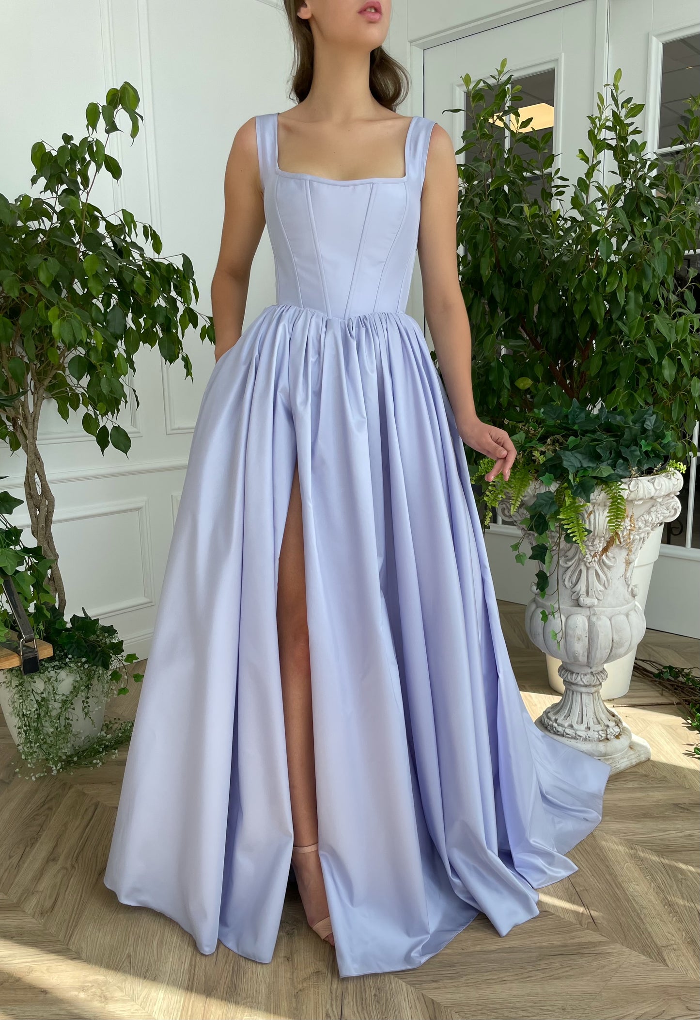 A purple A-Line dress with straps