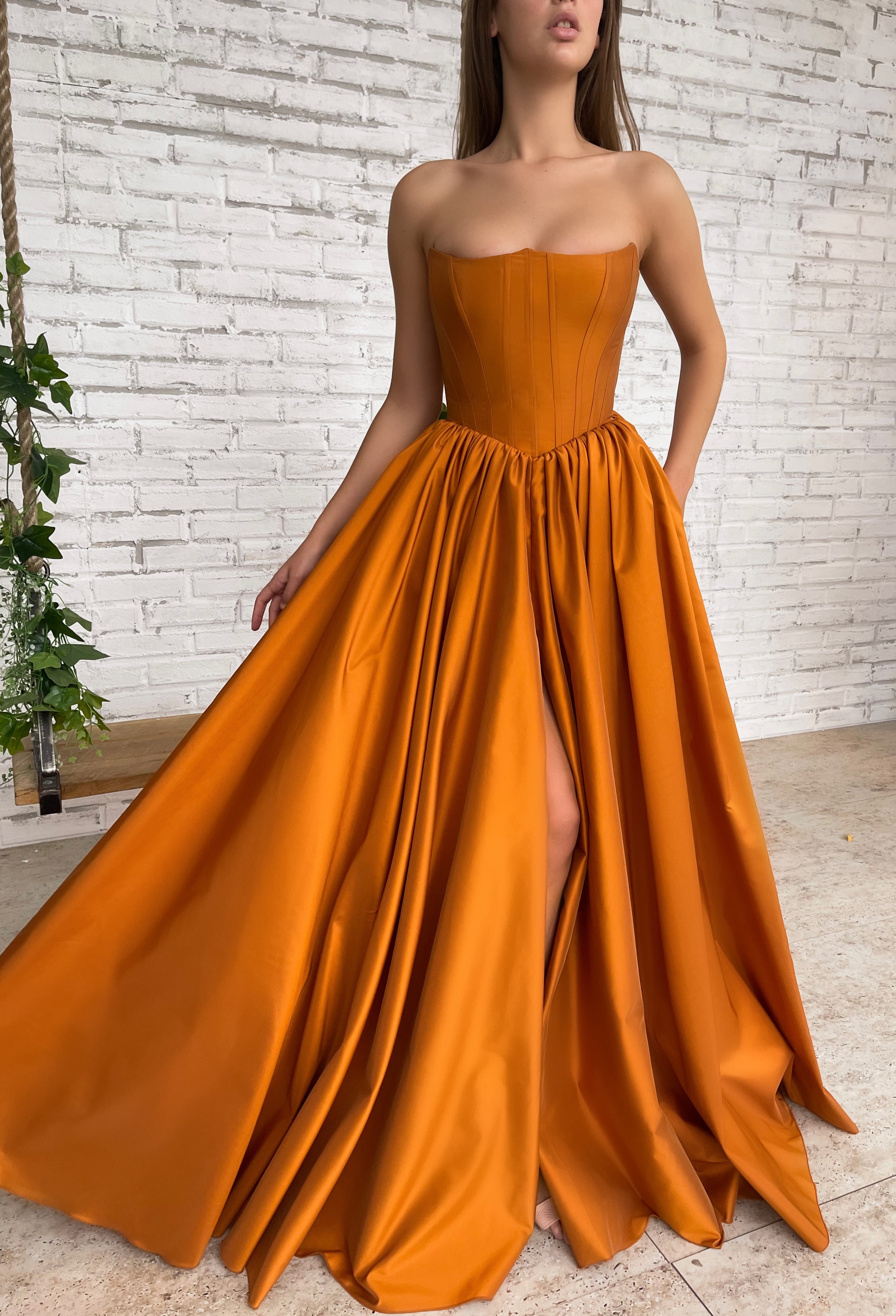 Orange A-Line dress with no sleeves