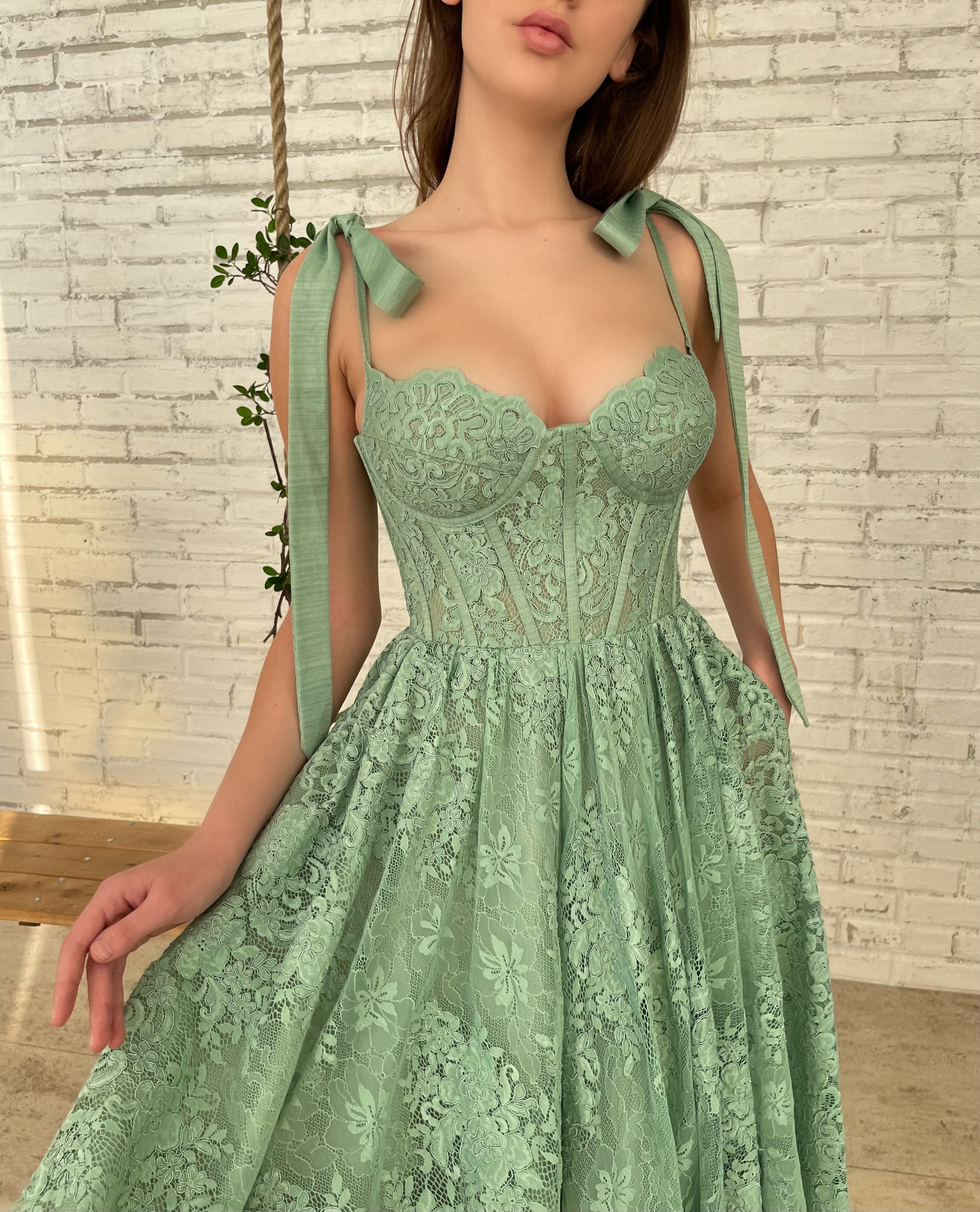 Green midi dress with bow straps