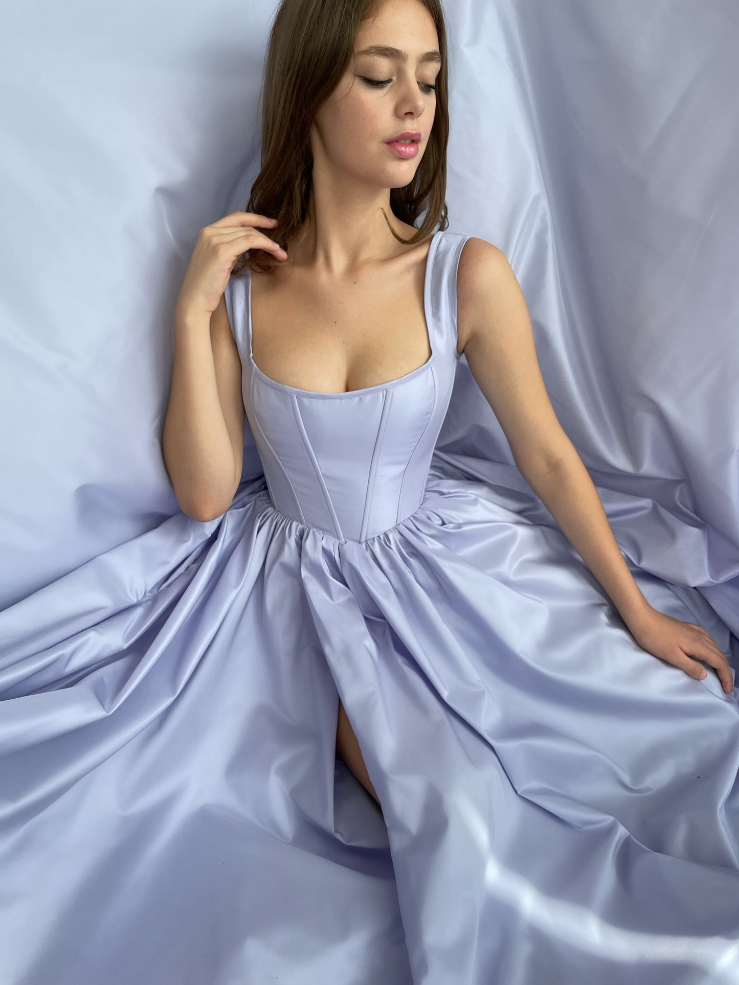A purple A-Line dress with straps