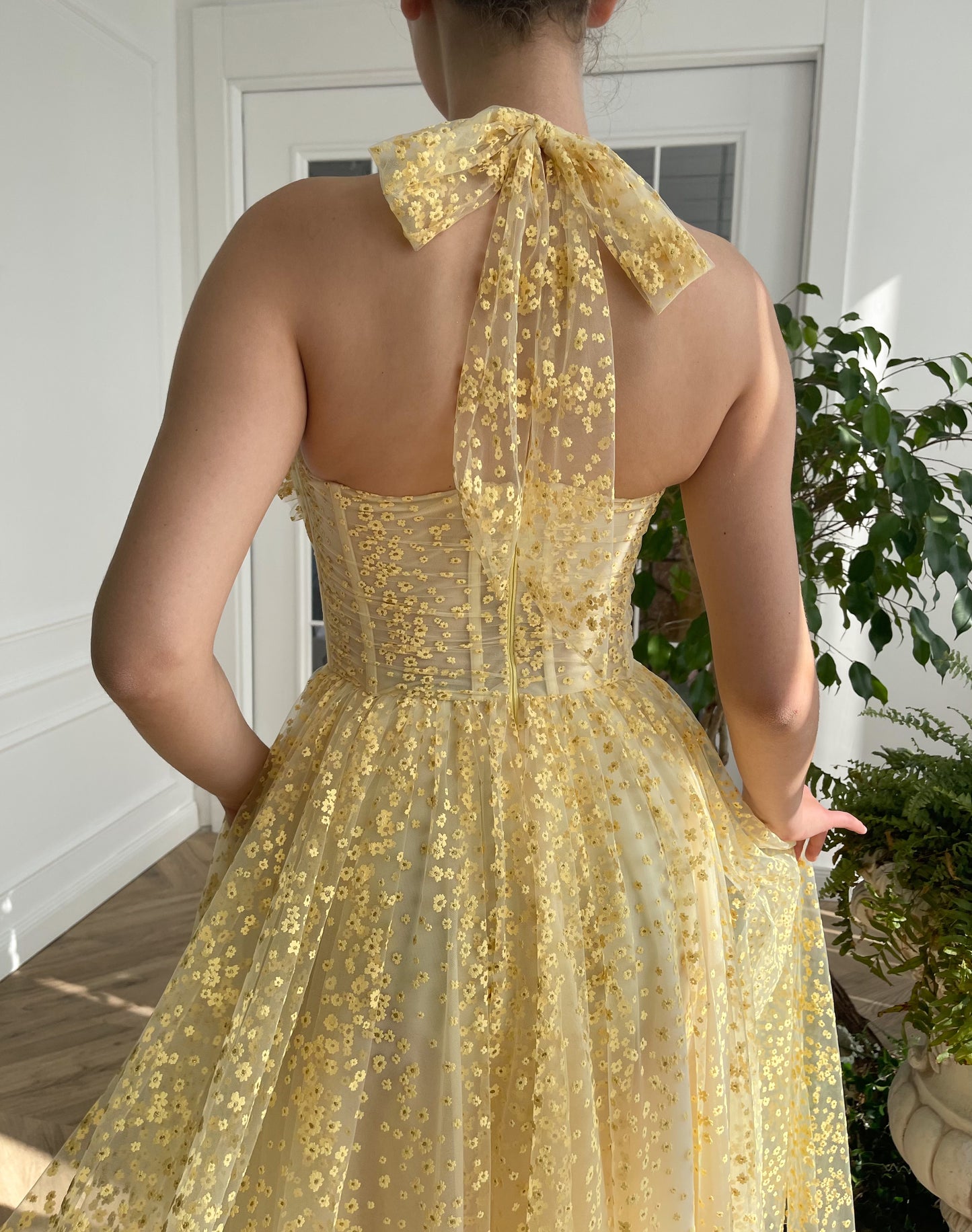 Yellow midi dress with spaghetti straps
