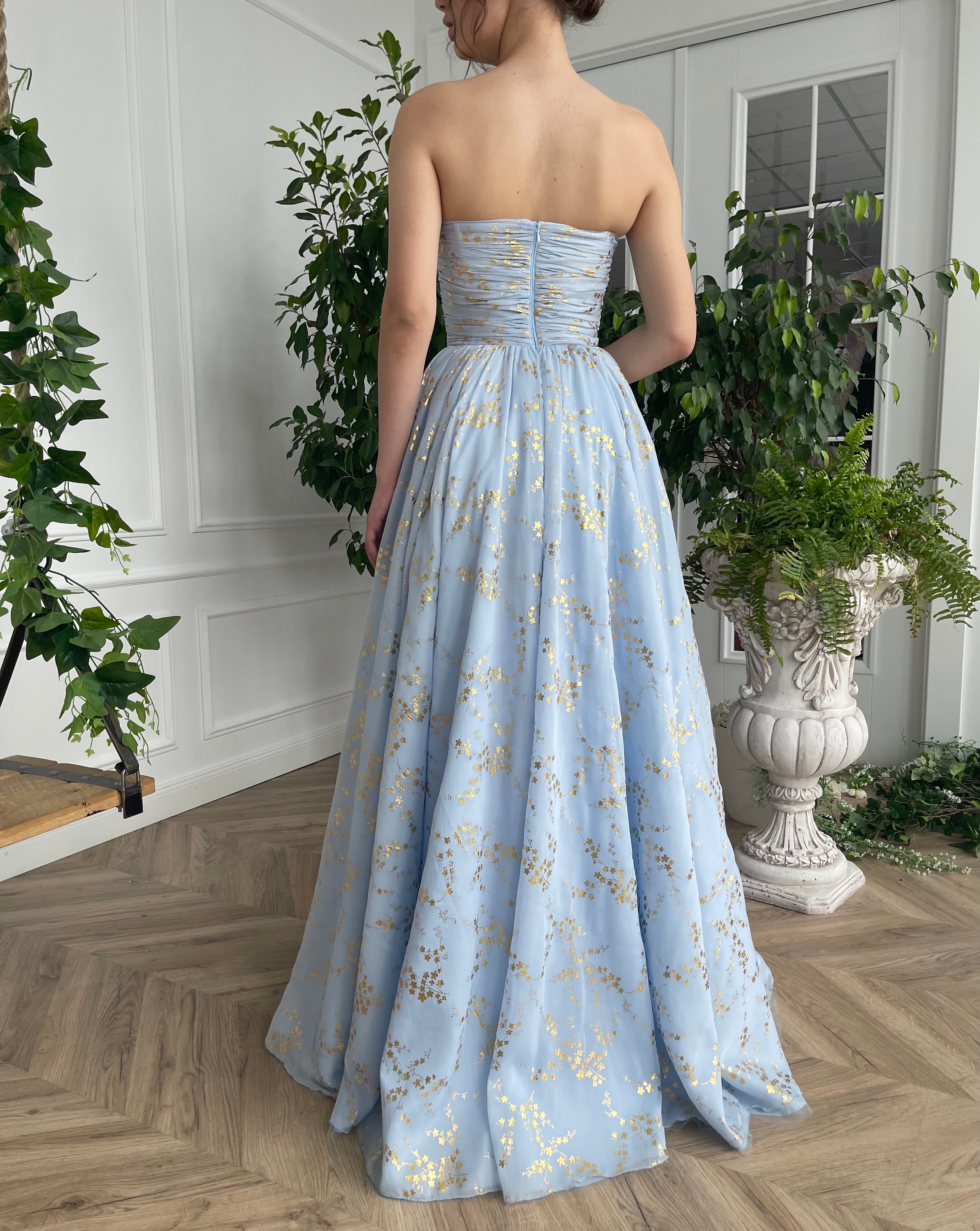 Blue A-Line dress with no sleeves