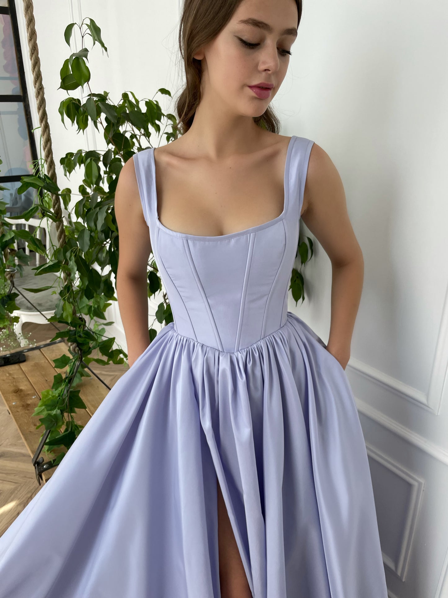 A purple A-Line dress with straps