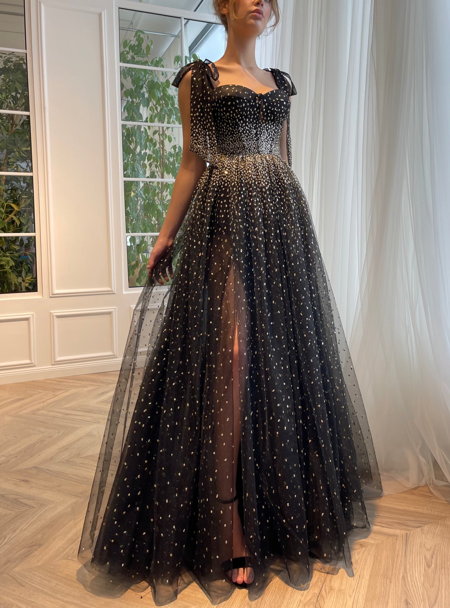 Black A-Line dress with bow straps