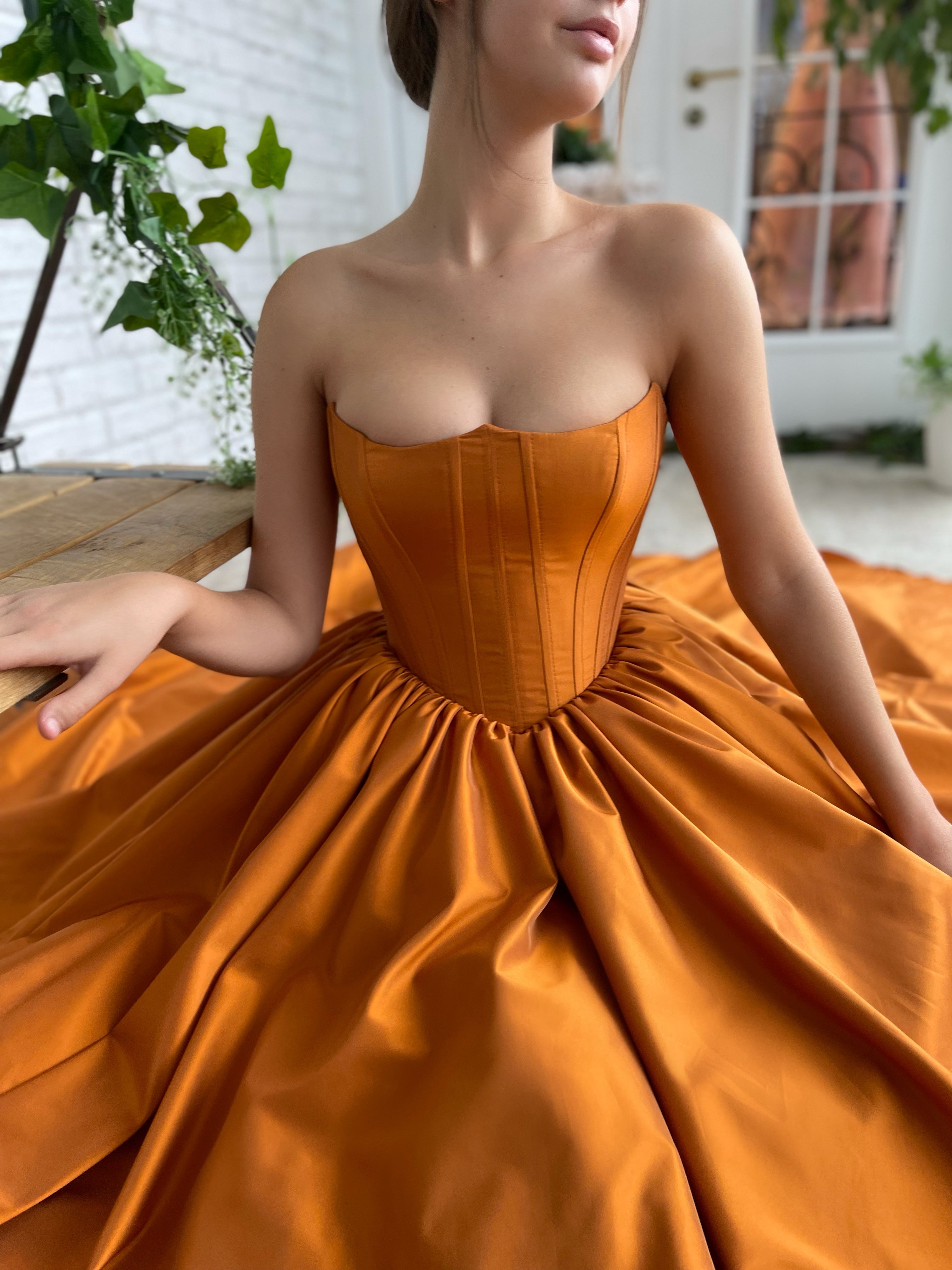 Orange A-Line dress with no sleeves