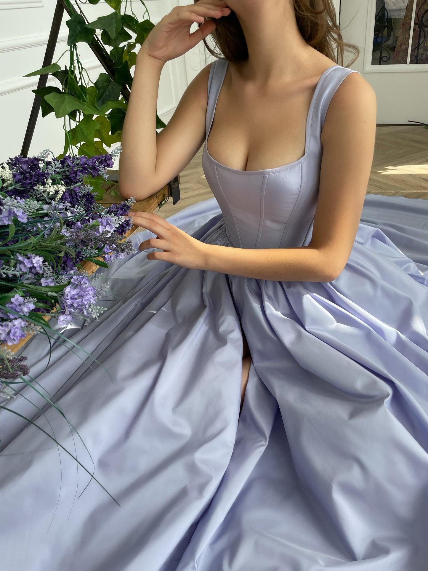 A purple A-Line dress with straps