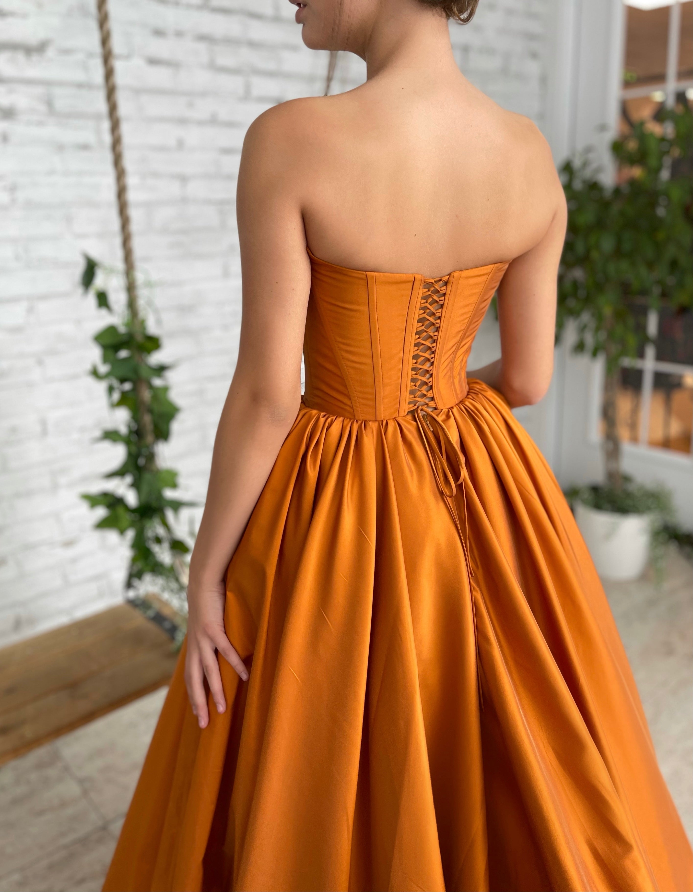 Orange A-Line dress with no sleeves