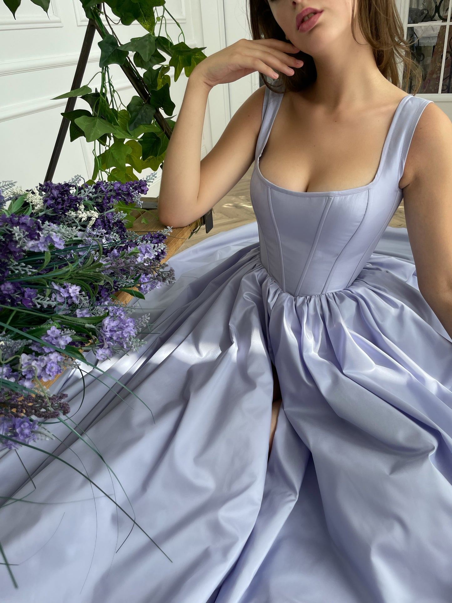 A purple A-Line dress with straps