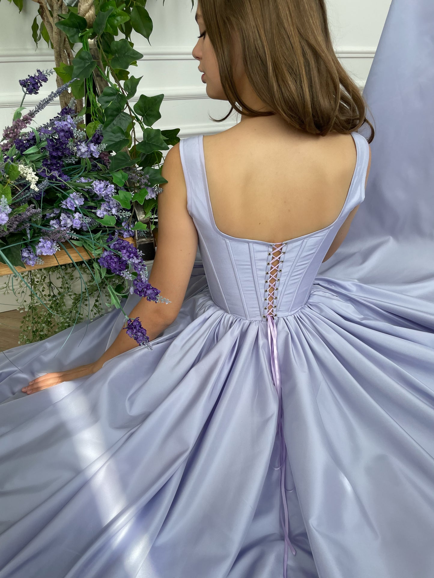 A purple A-Line dress with straps