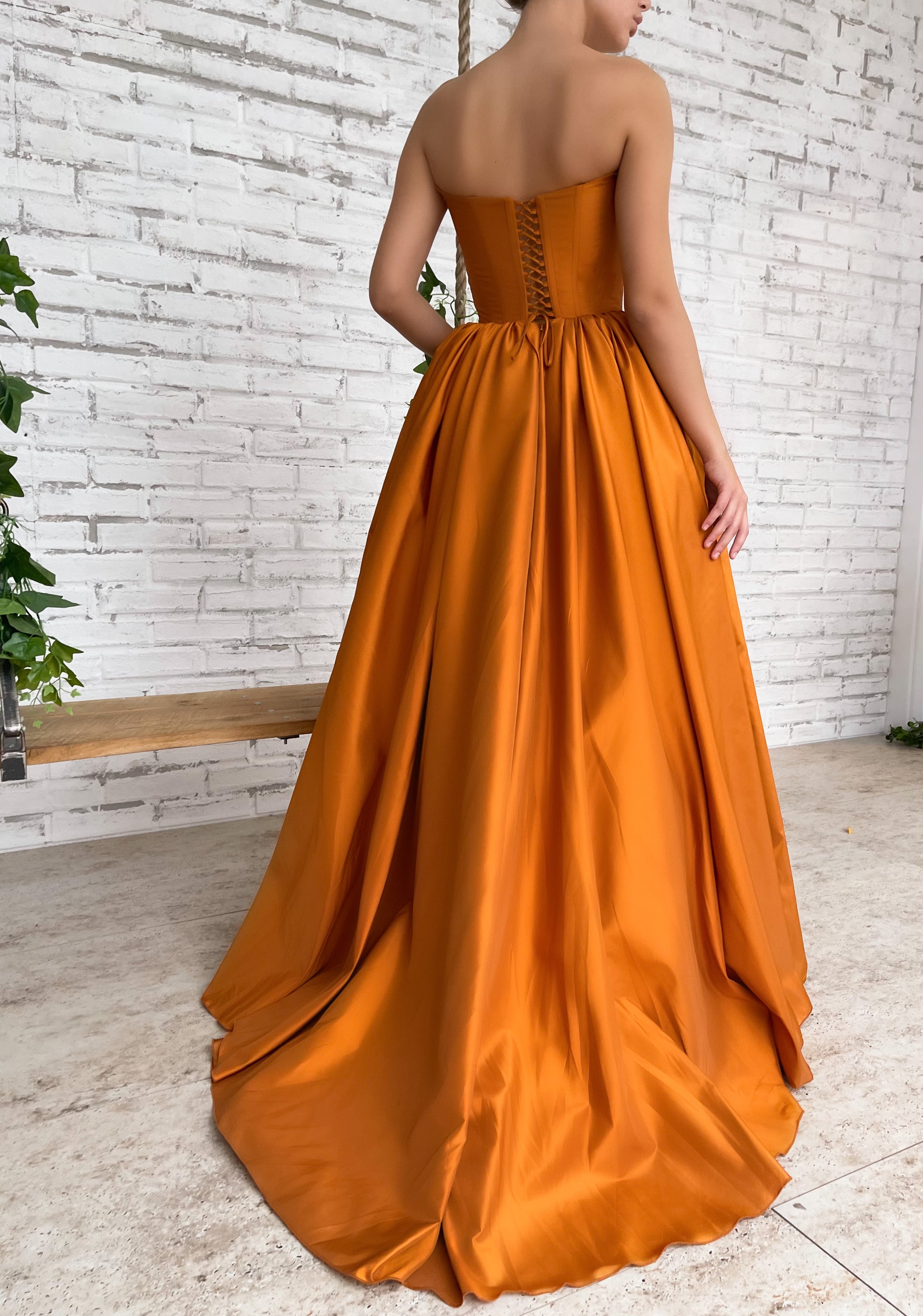 Orange A-Line dress with no sleeves