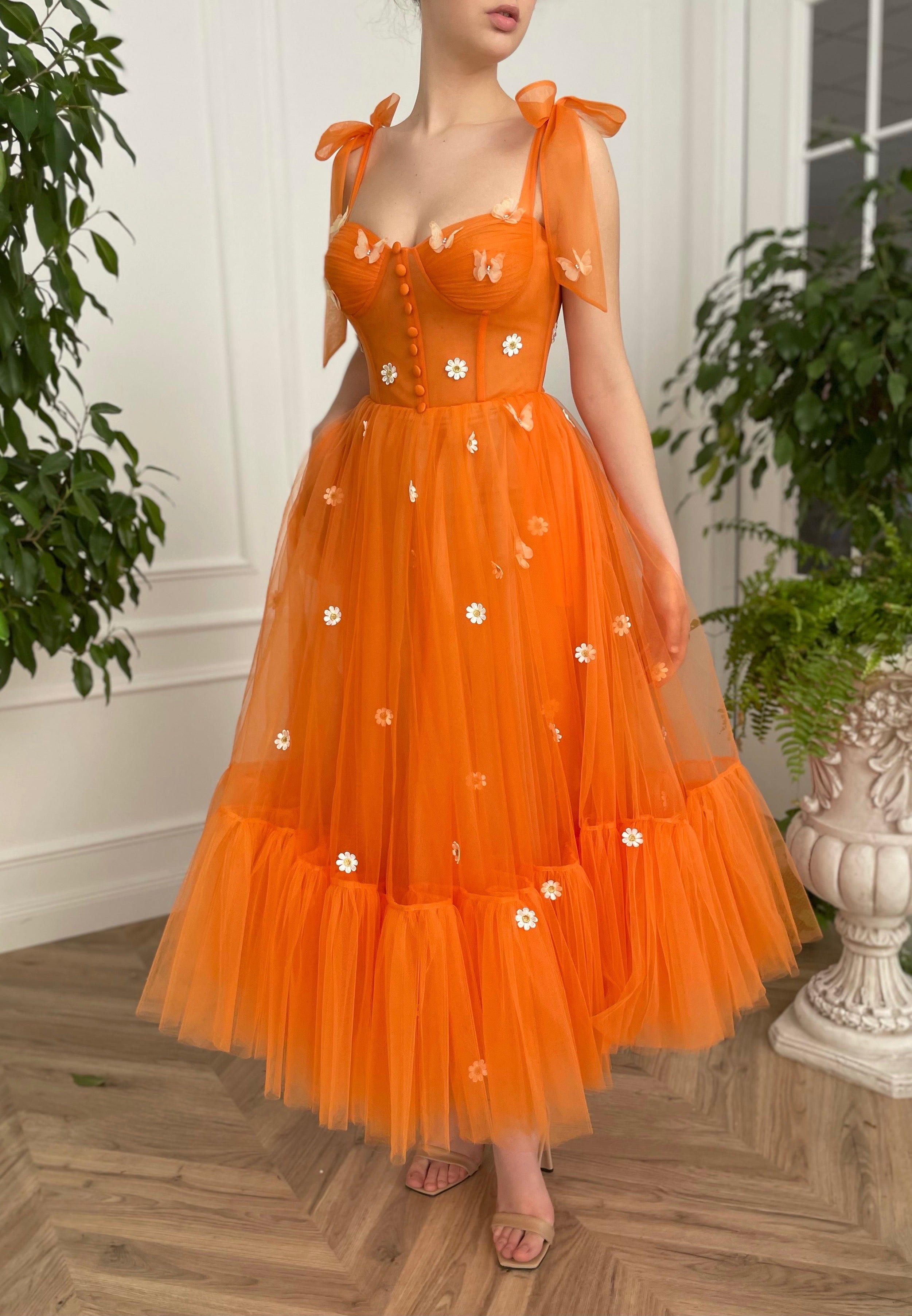 orange daisy dress Whistles Photographic Daisy Midi Dress Orange/Multi Size 14