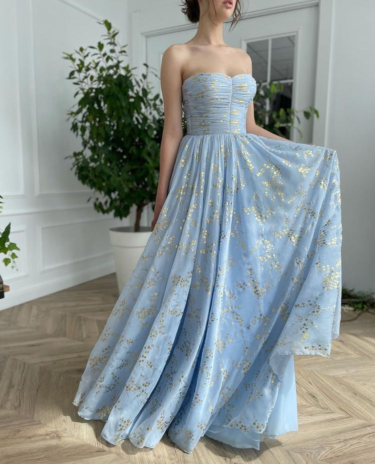 Blue A-Line dress with no sleeves