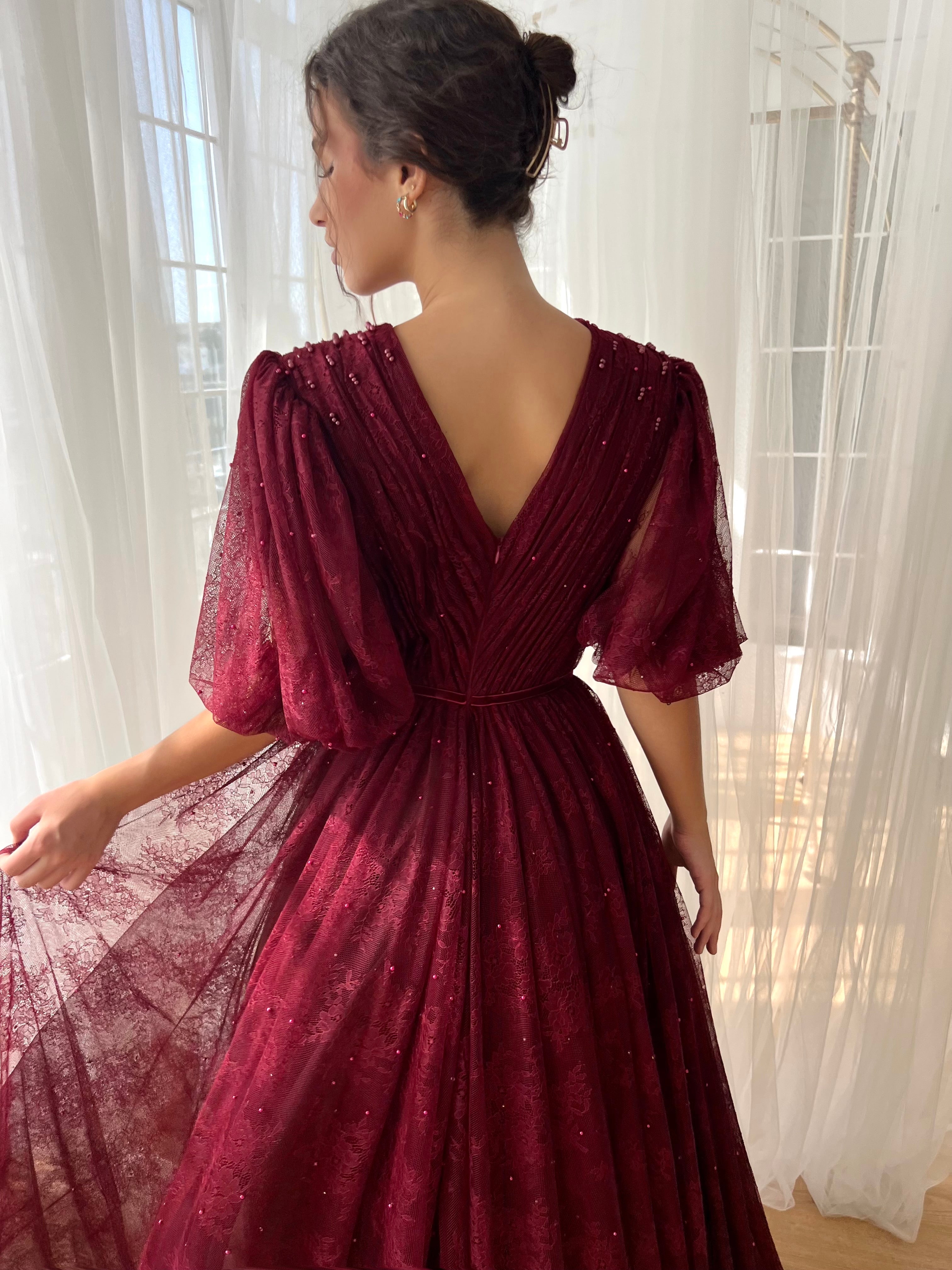 Burgundy Dantelle Gown Teuta Matoshi Burgundy Dantelle Gown Teuta Matoshi