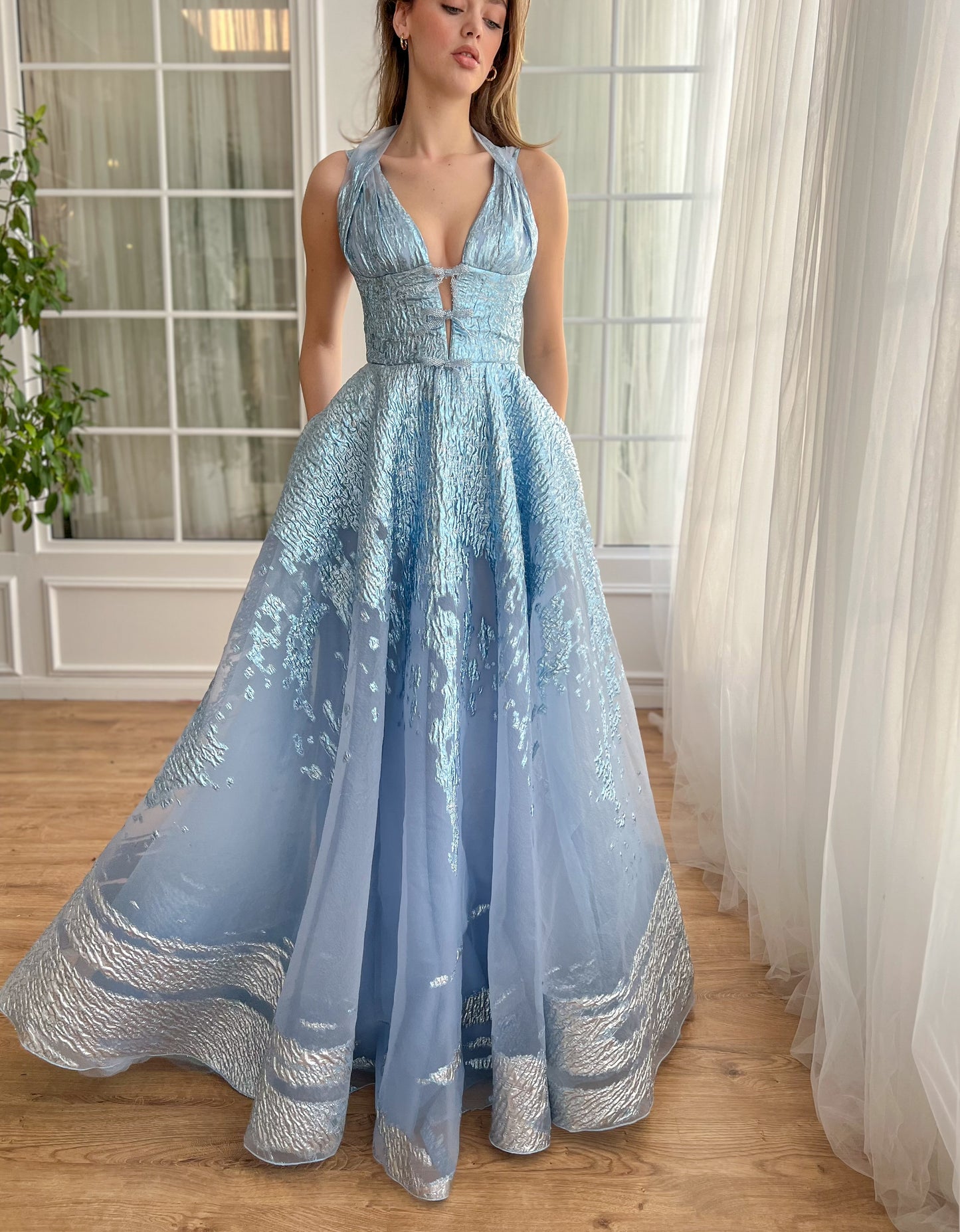 Blue A-Line dress with no sleeves
