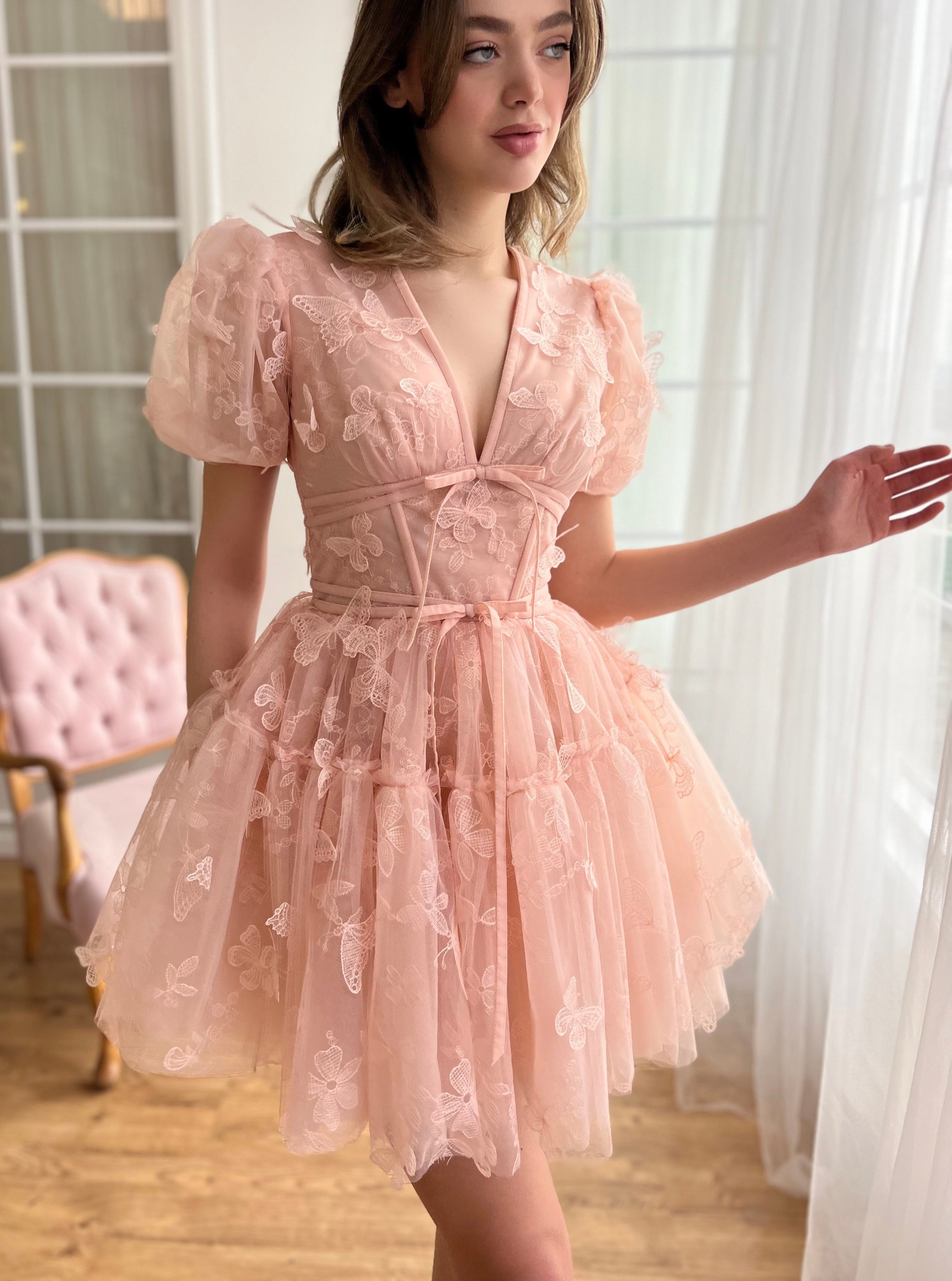 Embroidered pink dress sale