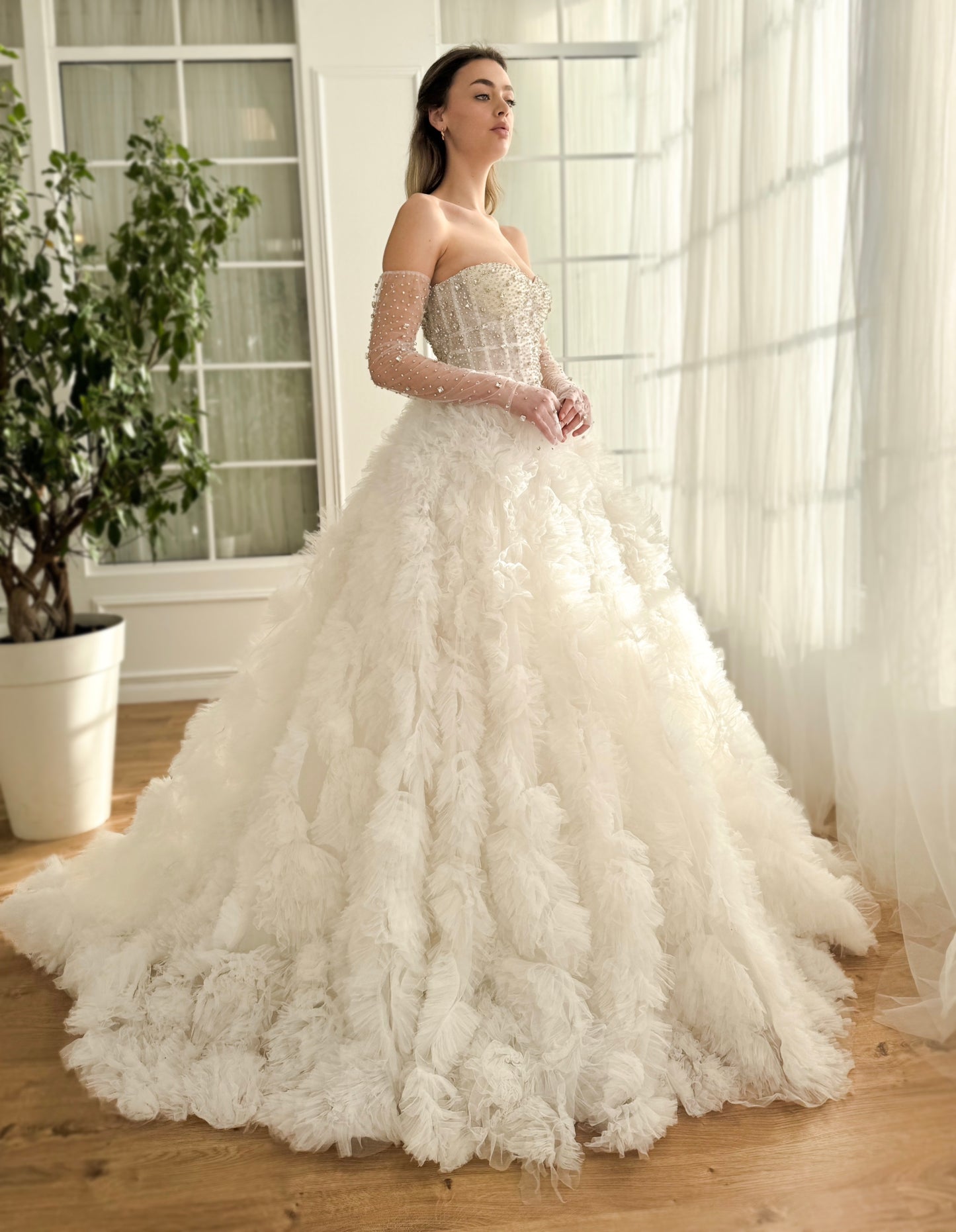 White A-Line dress with bow straps and embroidery