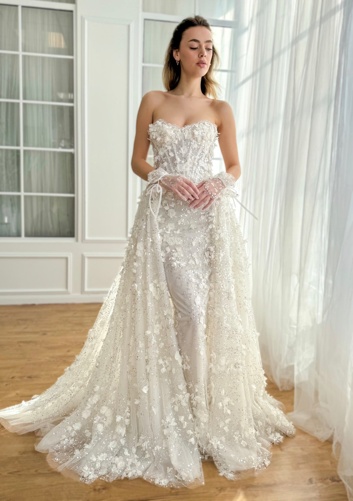 ivory white lace wedding dress Jasmine Gown – Teuta Matoshi Blush/Silver