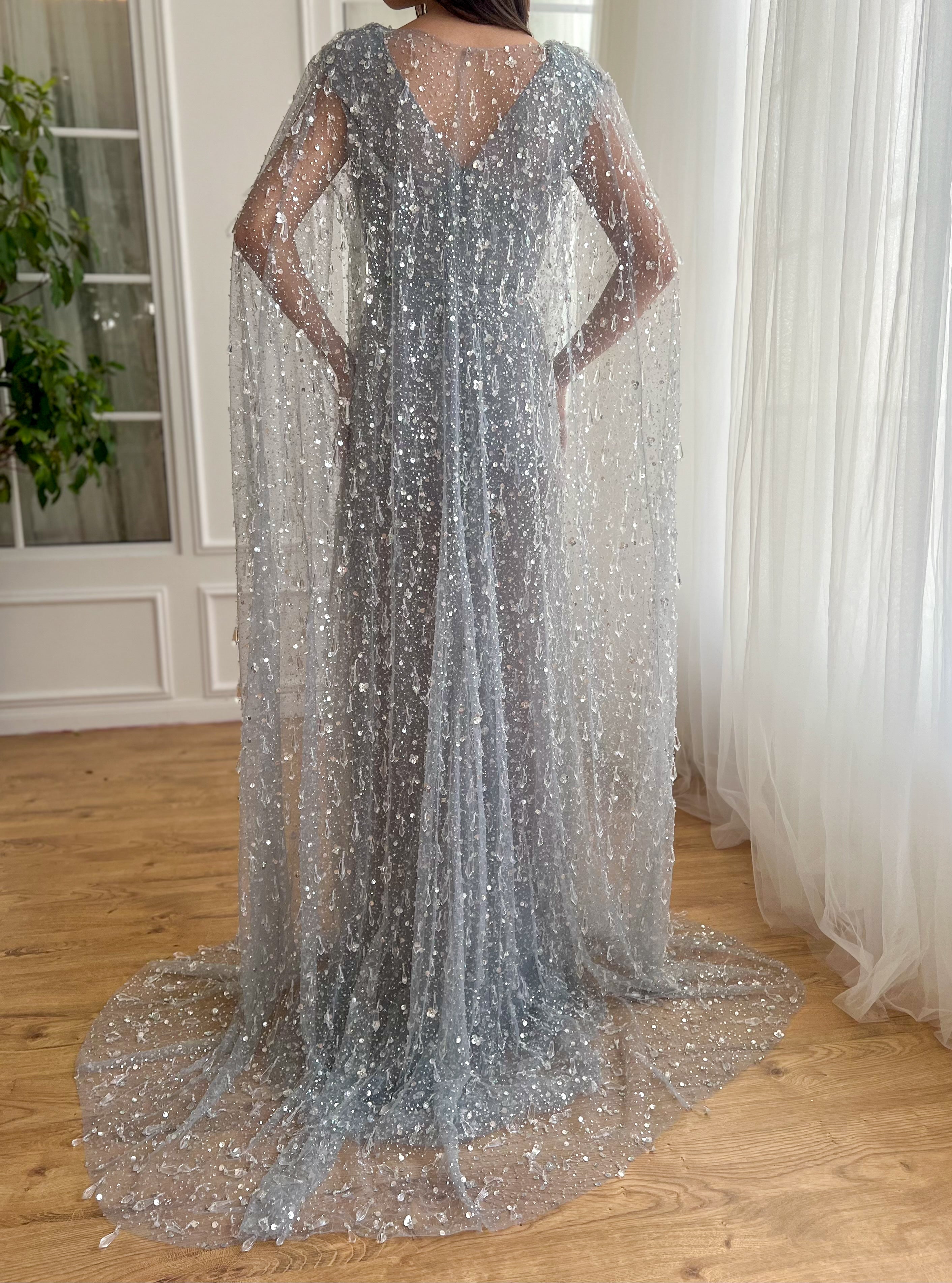 Crystal Cape Mermaid Dress– Teuta Matoshi Crystal Cape Mermaid Dress– Teuta Matoshi