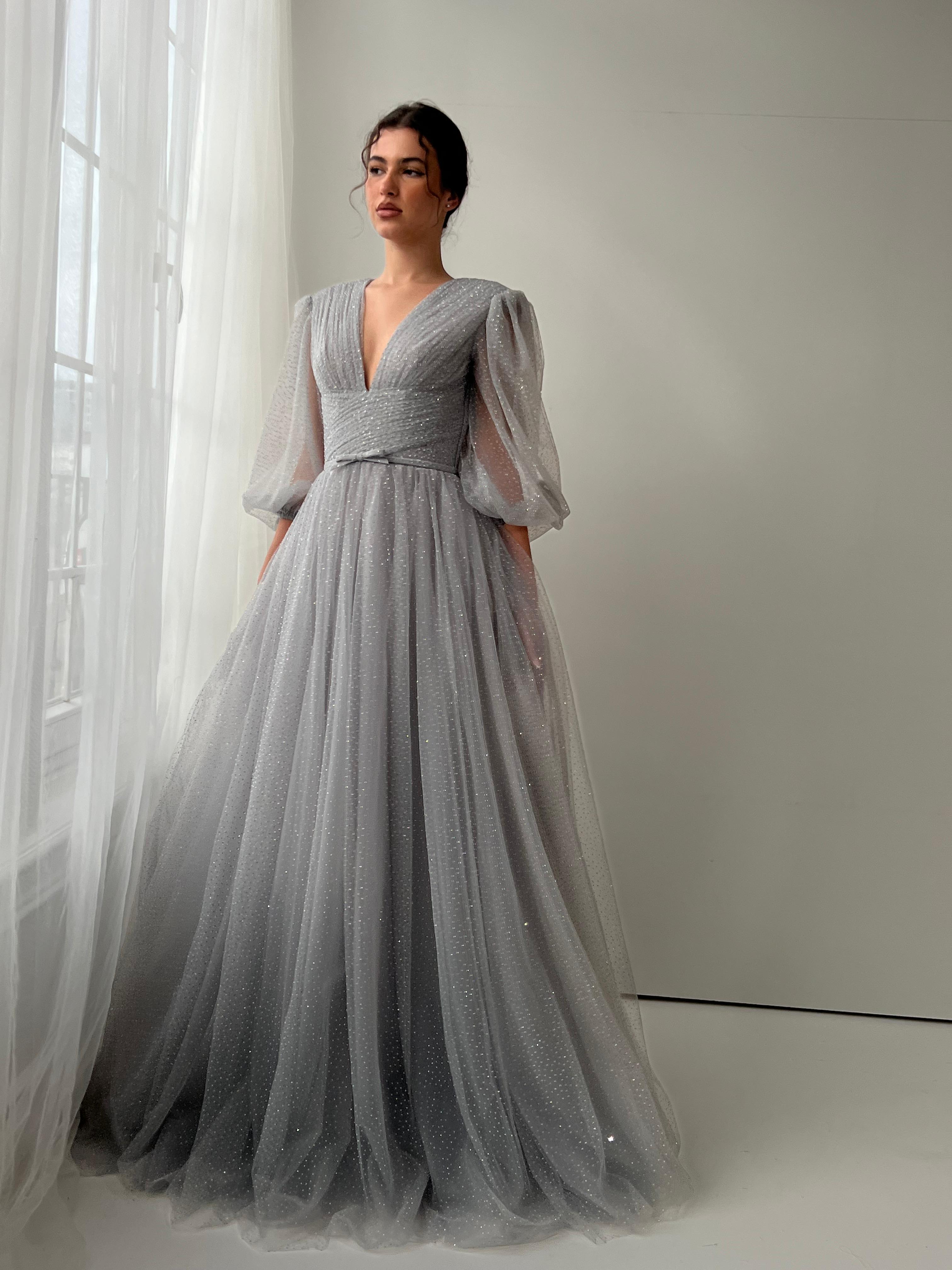 Silver Dantelle Gown Teuta Matoshi Silver Dantelle Gown Teuta Matoshi