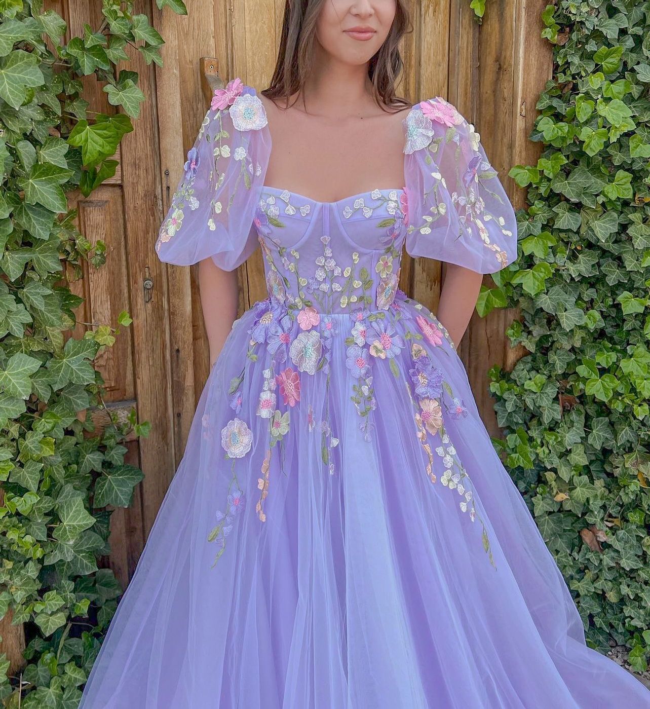 Lavender Floral Gown - Teuta Matoshi
