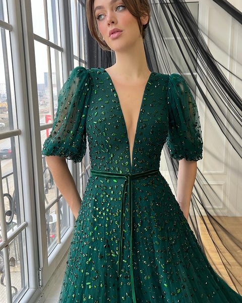 green gown dresses Green Gemstone Gown– Teuta Matoshi