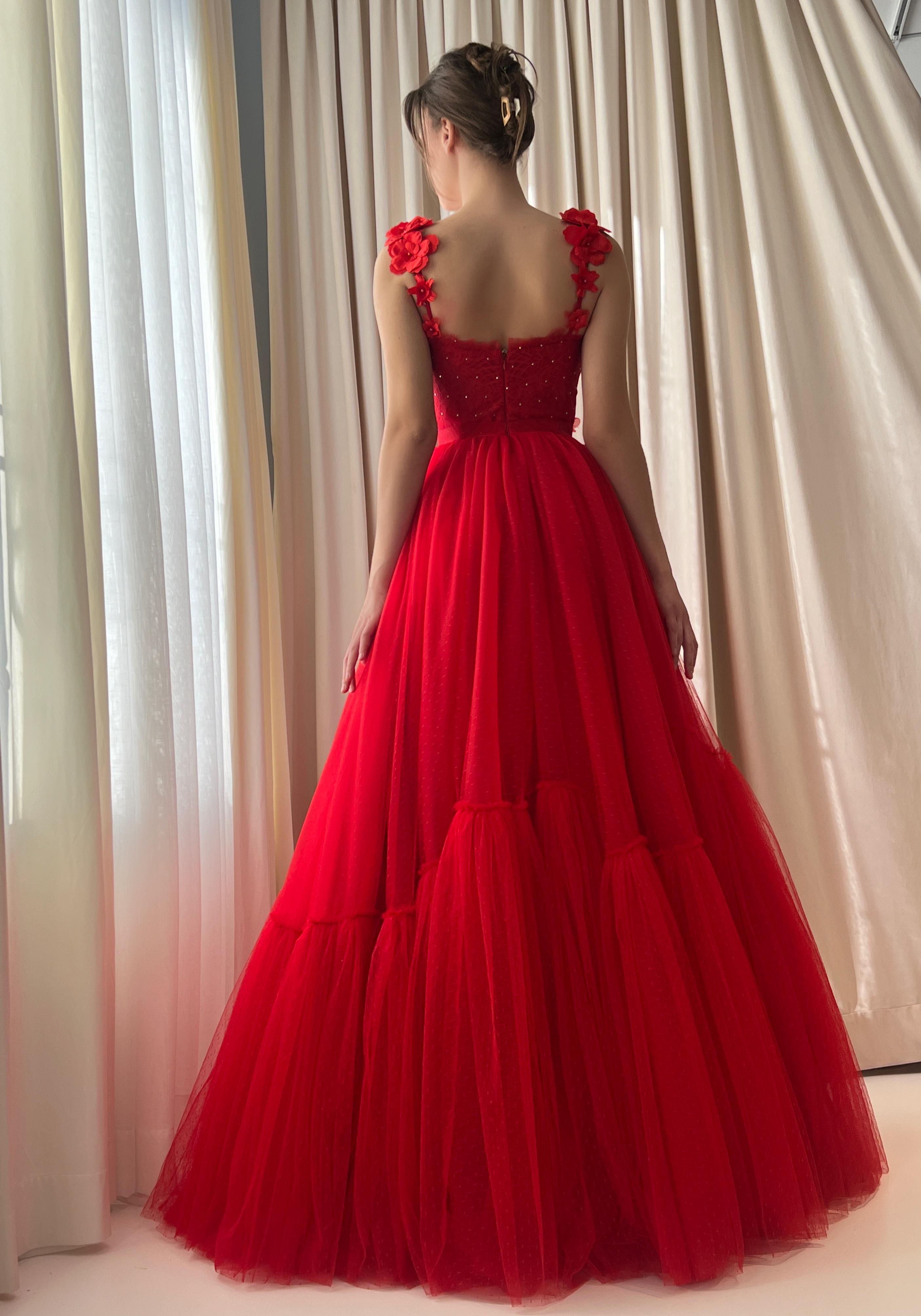 red long trail dress Formal Dress Straps Sleeveless With Appliques Beading Long Trail
